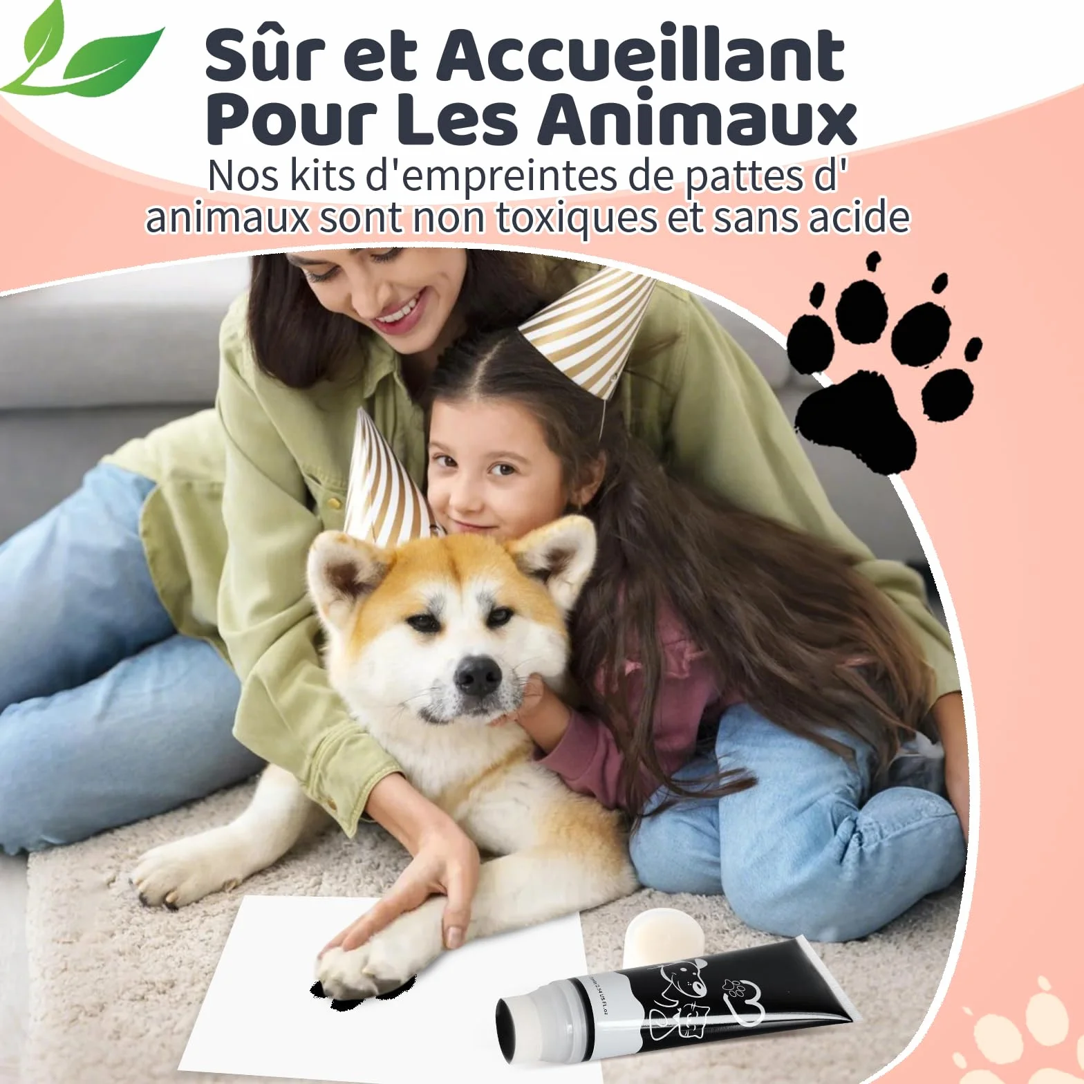 Nabance Kit Empreinte Chien Chat Bebe Tête Éponge Noir 75ml Non Toxique Lavable