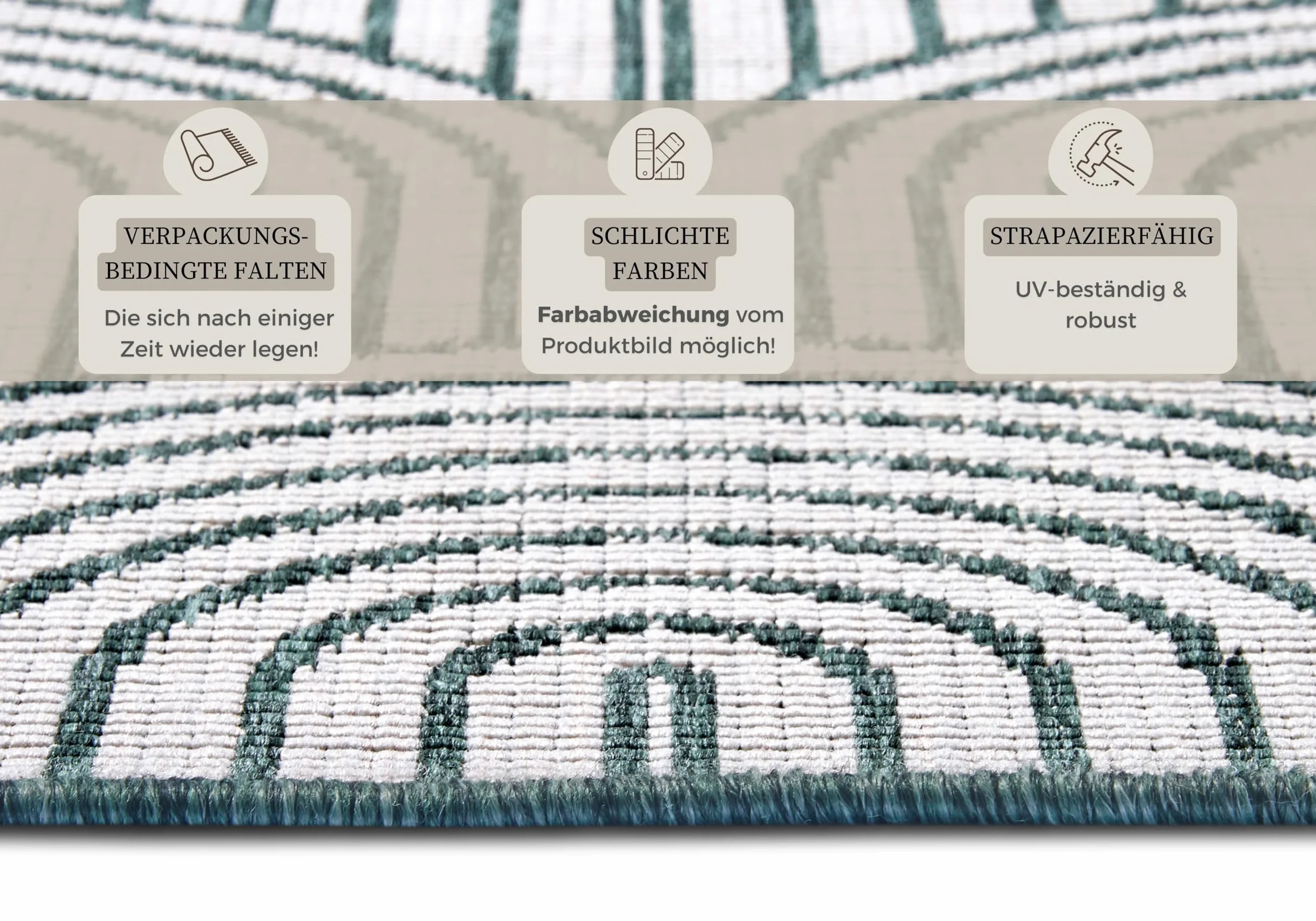 Hanse Home Pangli Tapis d'extérieur résistant aux intempéries, réversible, style scandinave, bohème, imperméable, couleur unie, géométrique, effet 3D, pour jardin, balcon, terrasse, salon, vert, 120 x
