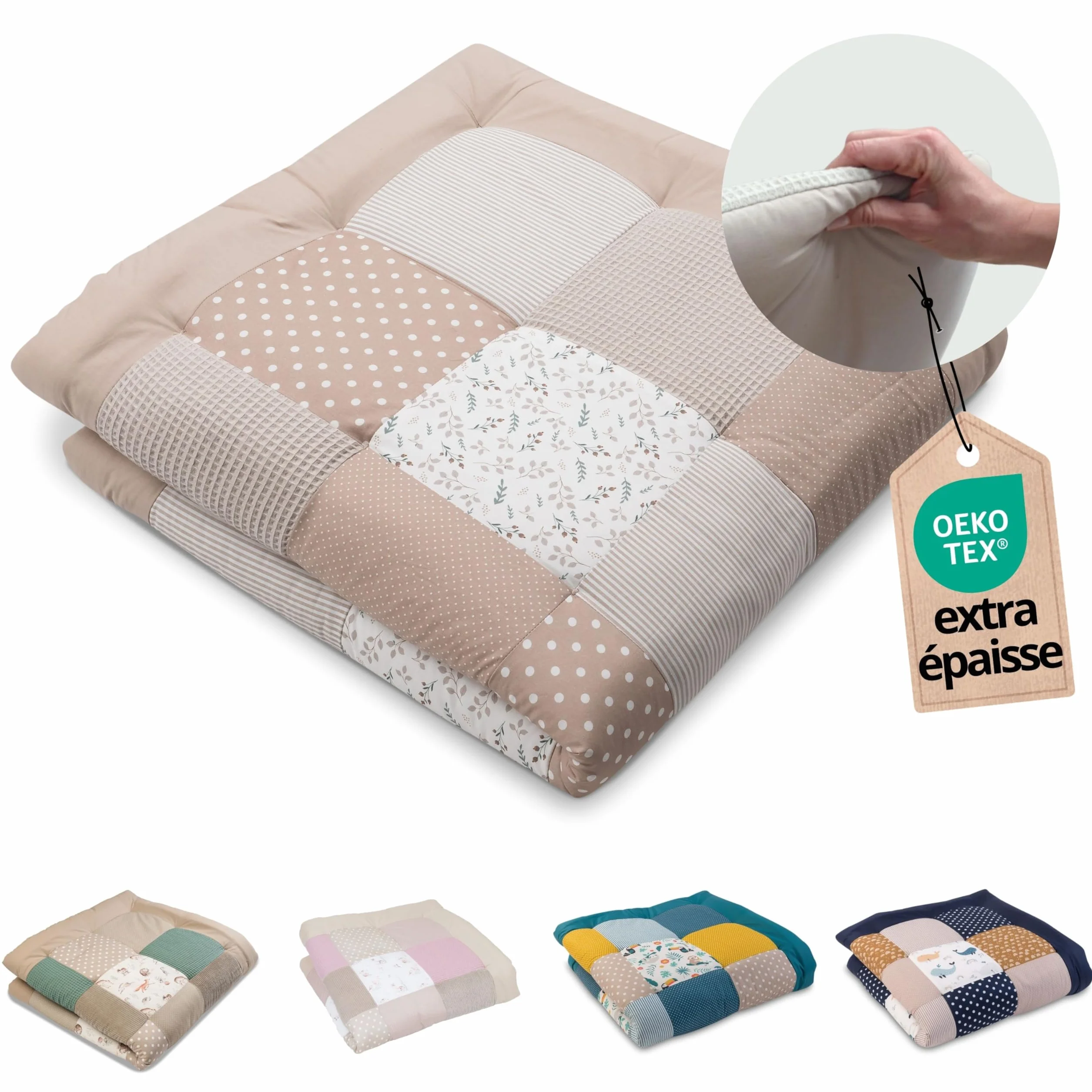 ULLENBOOM Tapis d'Éveil Bébé 120x120 cm OEKO-TEX Épais Rembourré Motricité Sol Enfant Fleur de sable