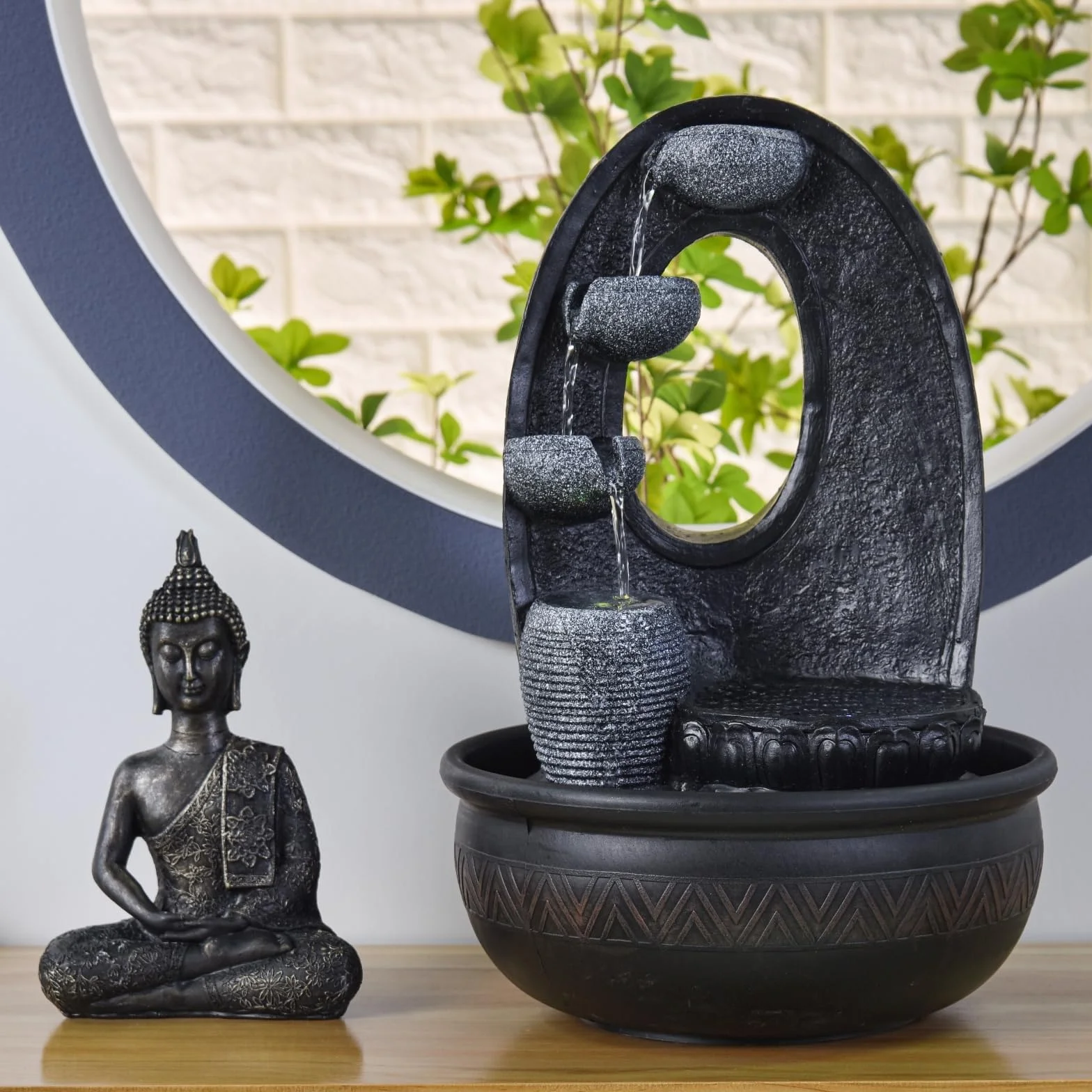 Fontaine d’Intérieur Bouddha Harmonie 40cm avec Éclairages LED et Pompe Silencieuse