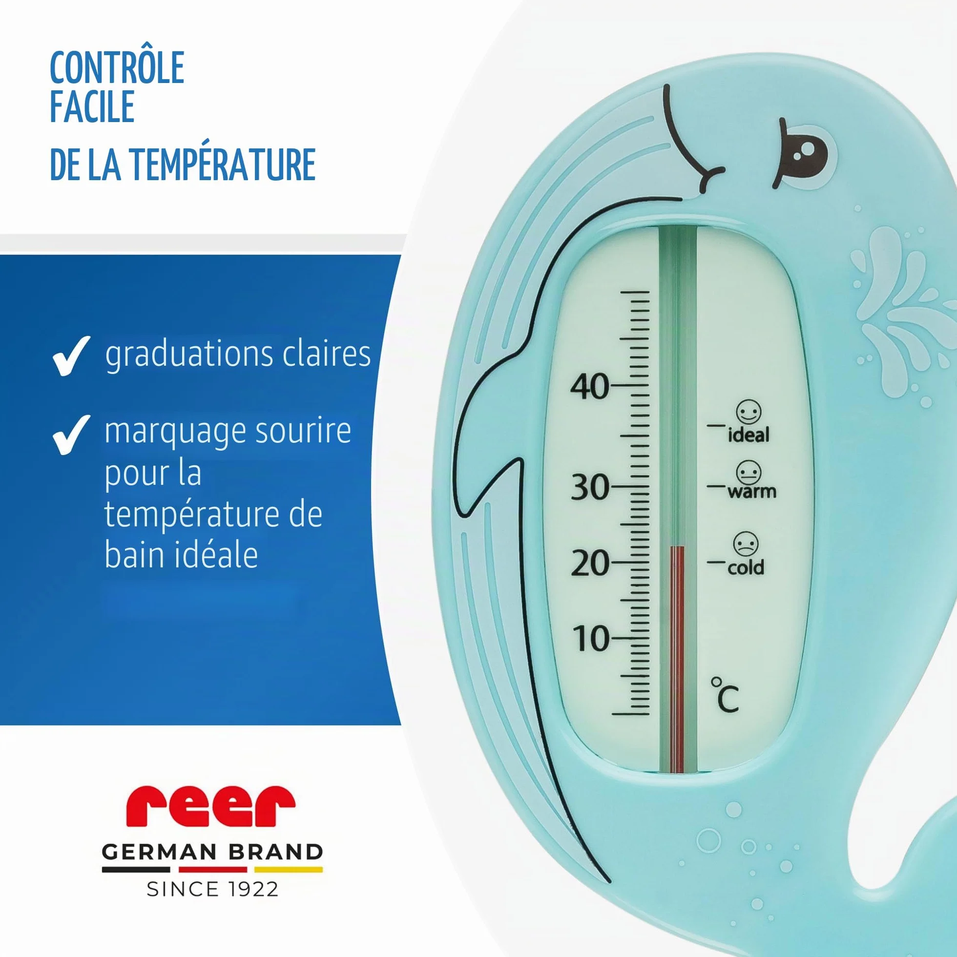 reer MyHappyBath Thermomètre de bain bébé forme baleine - Sans mercure