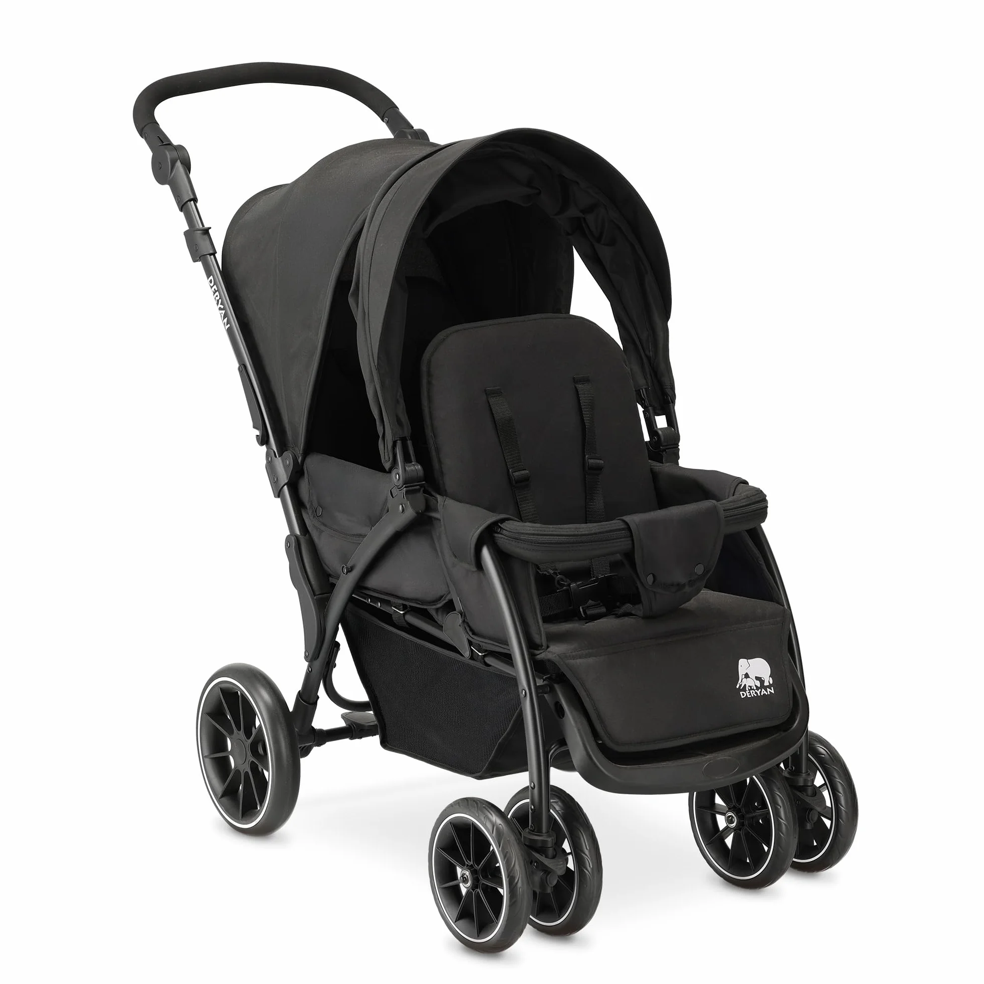 Poussette Duo Tandem pour Enfants Deryan Elena Double Duett avec Harnais 5 points Ajustable Noir