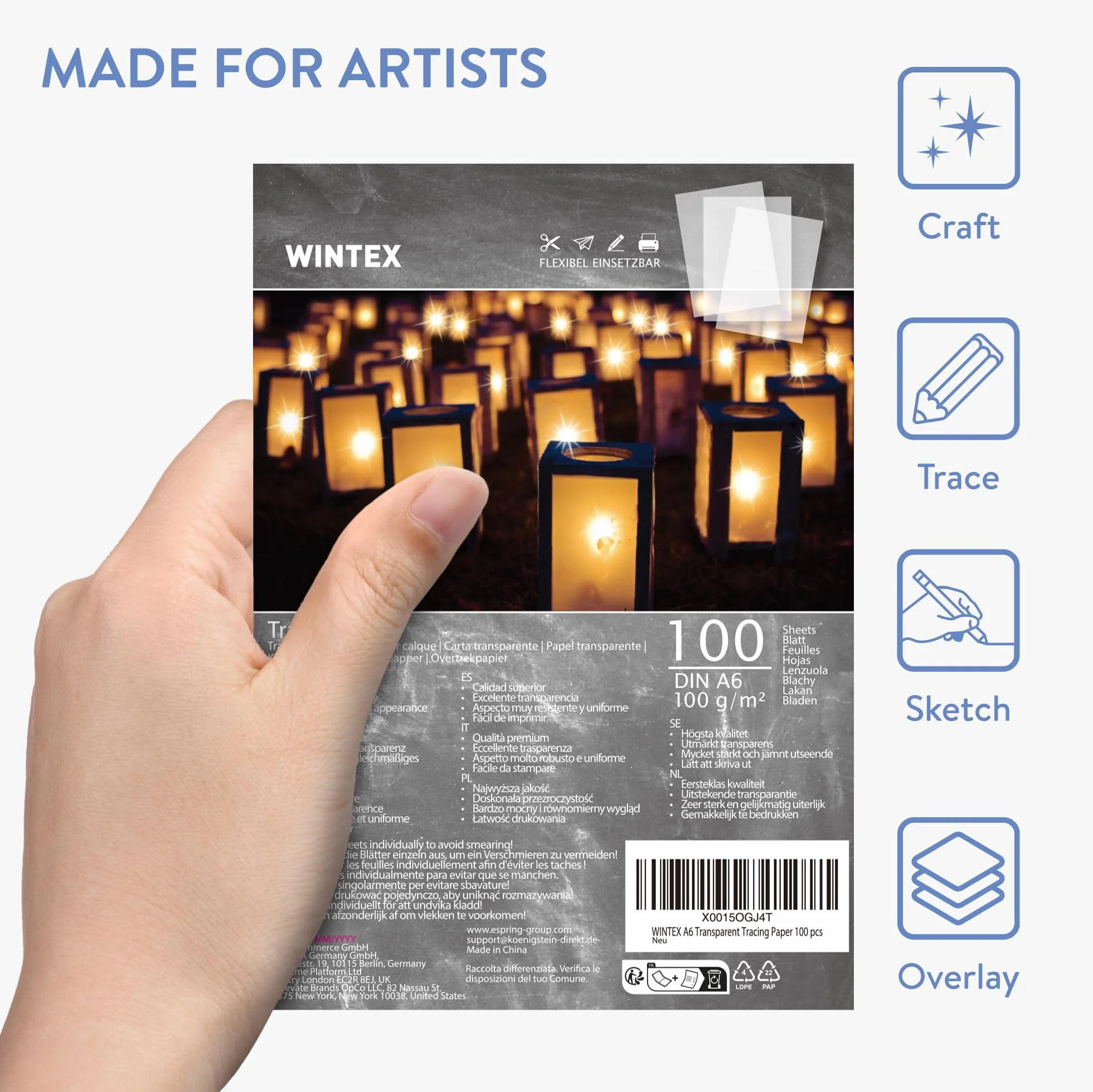 WINTEX Papier Calque Transparent A6 Lot de 100 Feuilles pour Impression Jet d'Encre Design Architecture