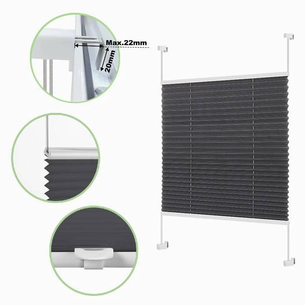 Eurohome Store plissé Gris 110 x 100 cm avec Fixation sans perçage pour fenêtres et Portes