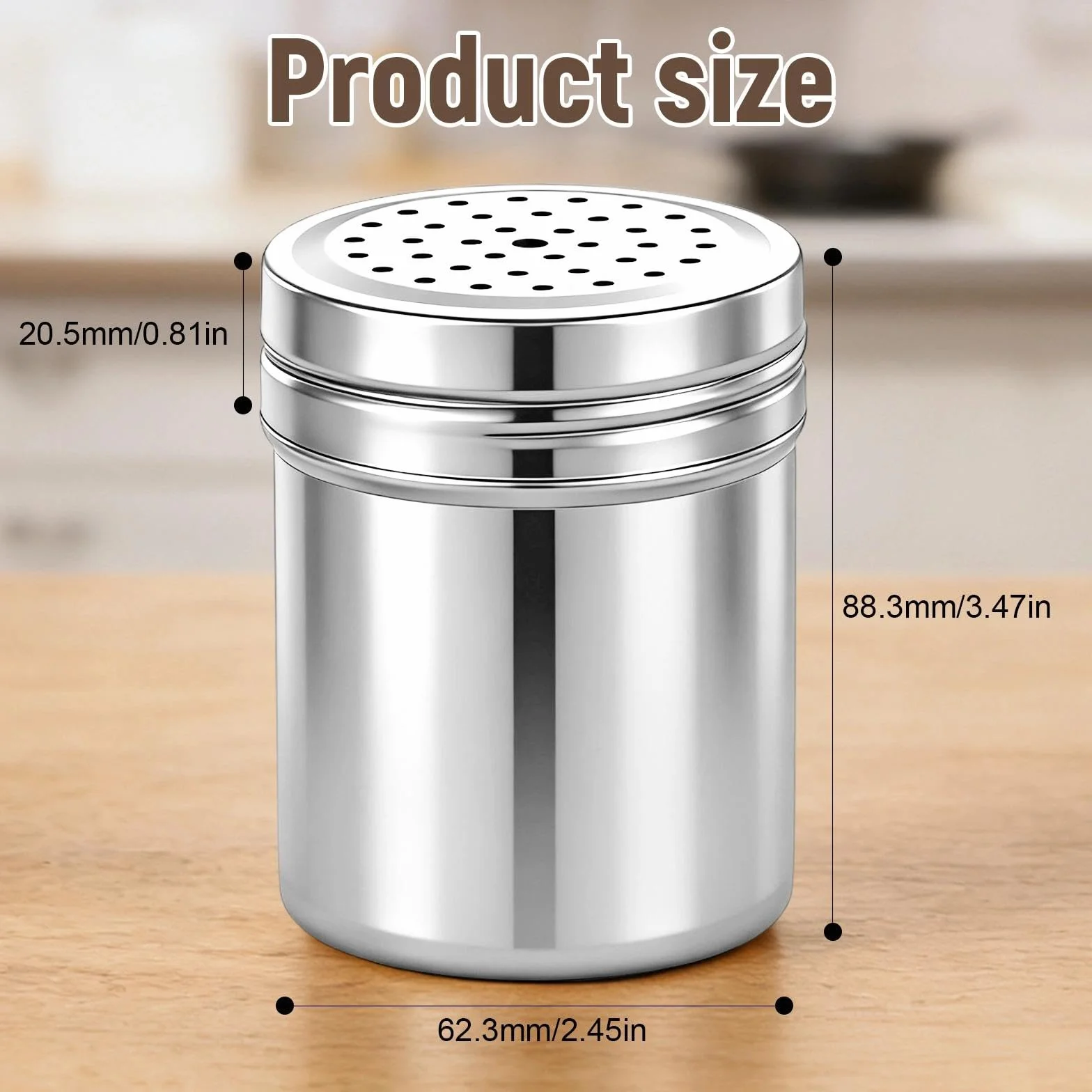 Distributeur d'assaisonnement en acier inoxydable, 2 pièces, saupoudreuse à épices argent, pour sel, cannelle, paprika
