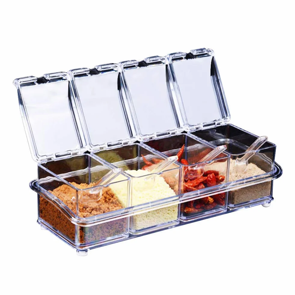YIQI Assaisonnement Set 4 pièces Bouteilles Transparentes Sel Spice Jar Pots à épices Cuisine Condiment Jarres de Stockage avec Cuillères