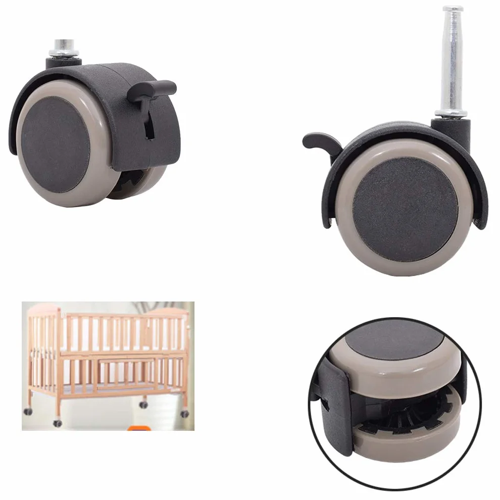 Roulettes de Lit d'enfant en Caoutchouc 4x Roulettes Pivotantes avec Frein, Charge 265lb, Silencieux, Tige M8x38mm