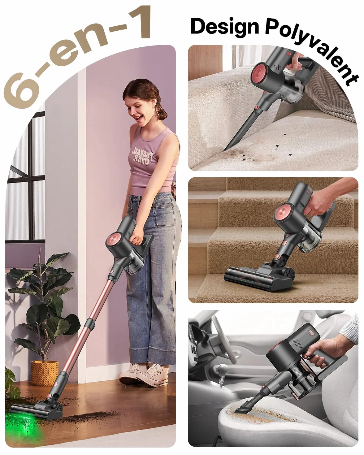 Vexilar V10 Pro Aspirateur Balai sans Fil 50KPa 450W 50 Mins Brosse Anti-Emmêlement