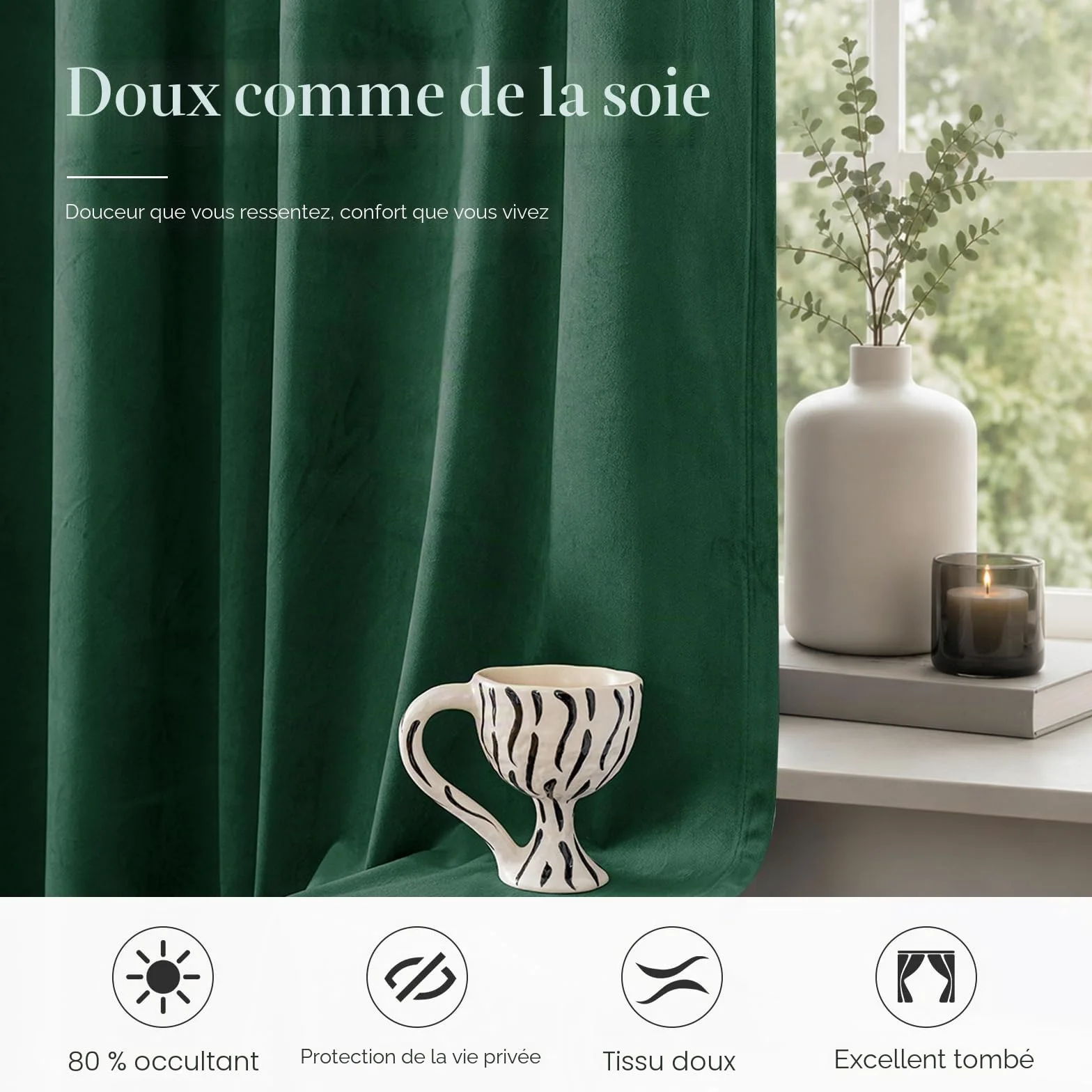 Ystyle Rideau Occultant Velours Lot De 2, 140x260cm, Vert Foncé | Rideaux Salon Rideau Thermique Isolant Anti Chaud Intérieurs, Rideau Phonique Anti Bruit, Moderne Chambre Maison Dressing