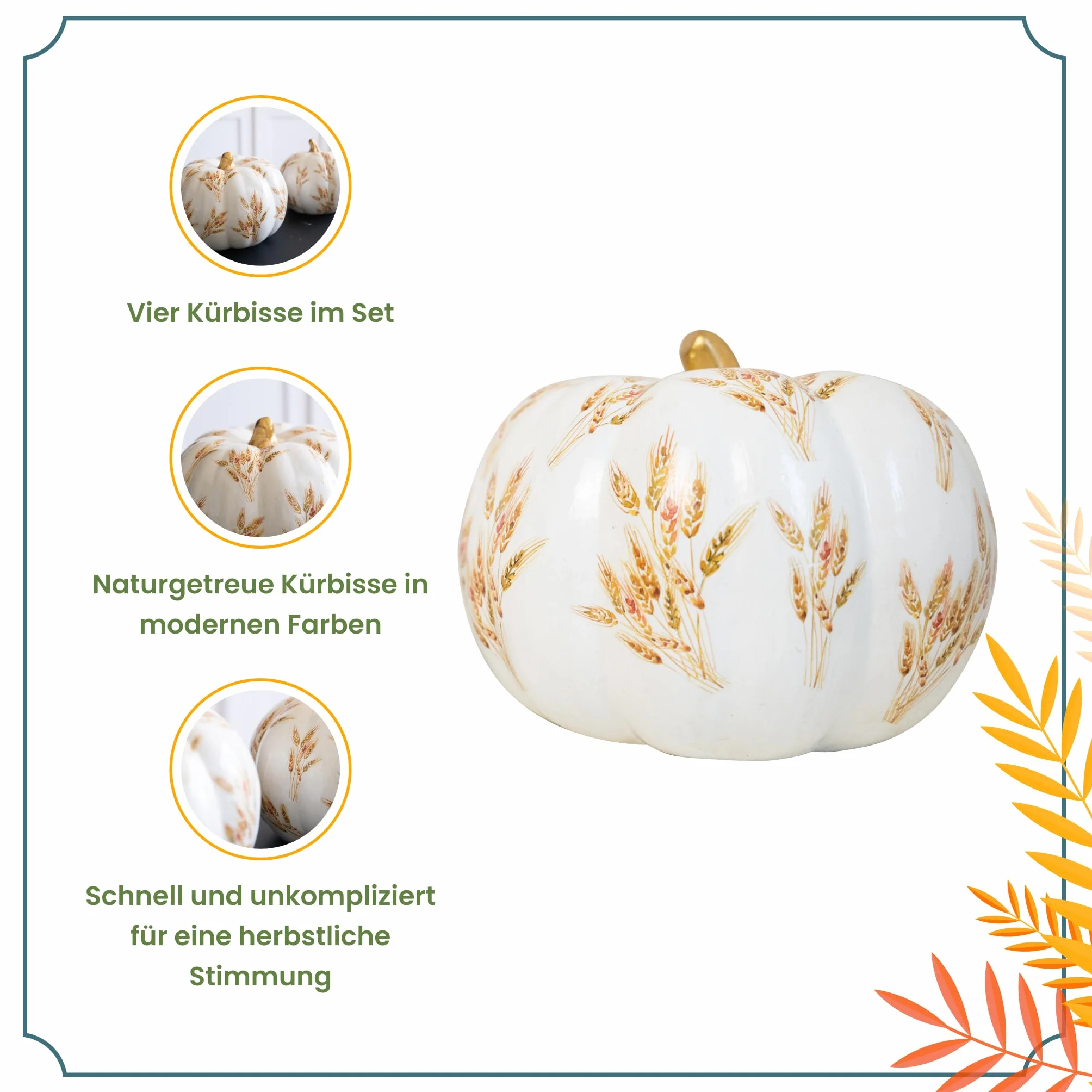 Heitmann Deco Lot de 2 Champignons en céramique, Blanc Motif doré, 40 cm et 25 cm