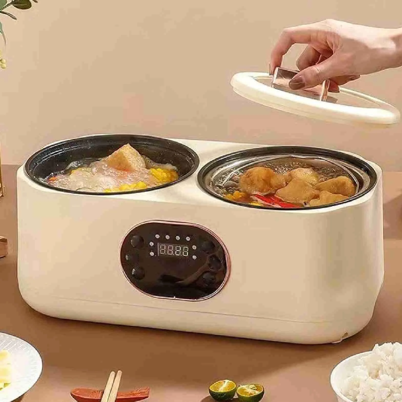 Double Mijoteuse à 2 Casseroles Chauffe-aliments Multifonction Automatique Isolation Intelligente
