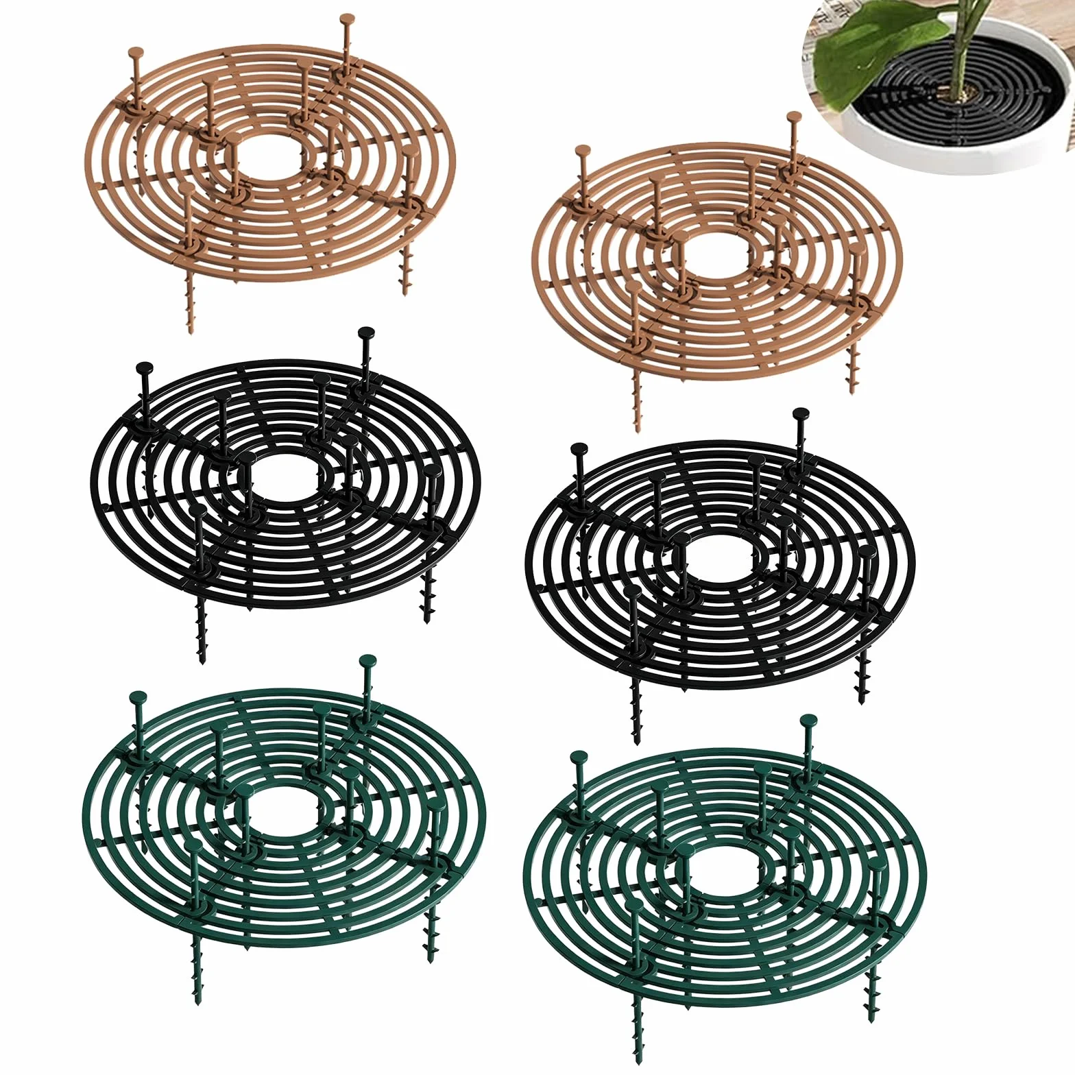 Grille Protection Plante 6 Pièces 30cm Marron Noir Vert, Coupe Personnalisable pour Plantes d'Intérieur