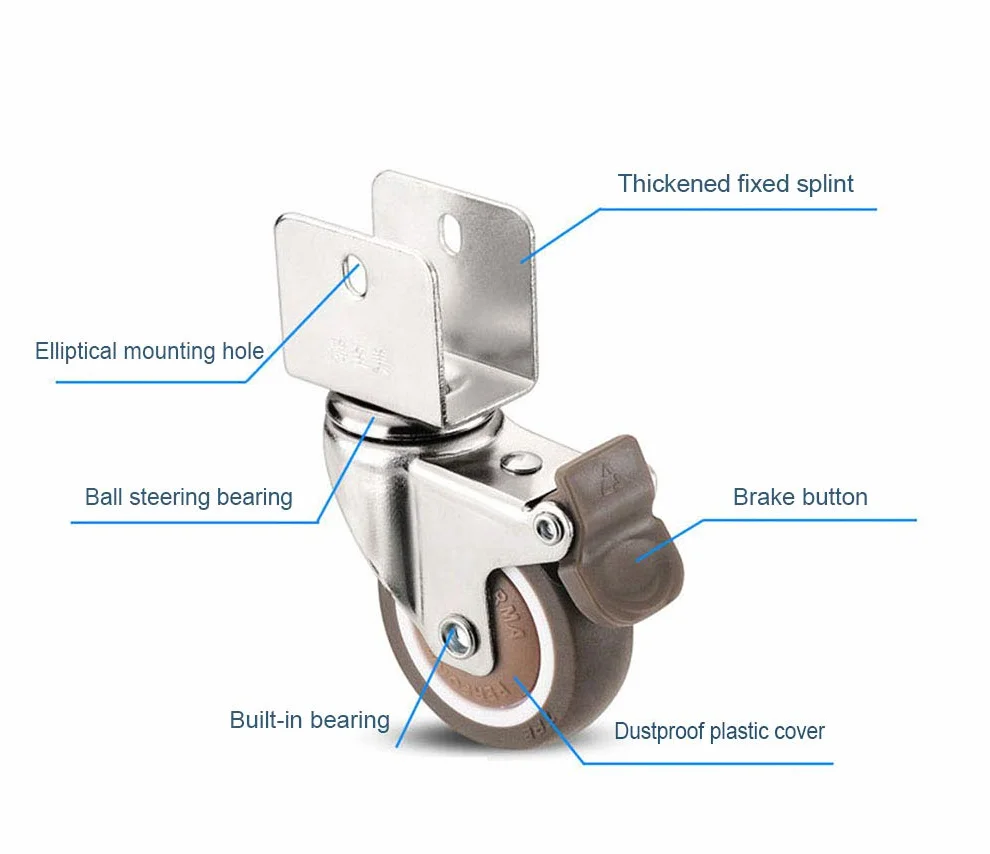 Support en U Chromé Roulettes Pivotantes 50mm Roues Caoutchouc 360° Charge 90KG 4 Pièces