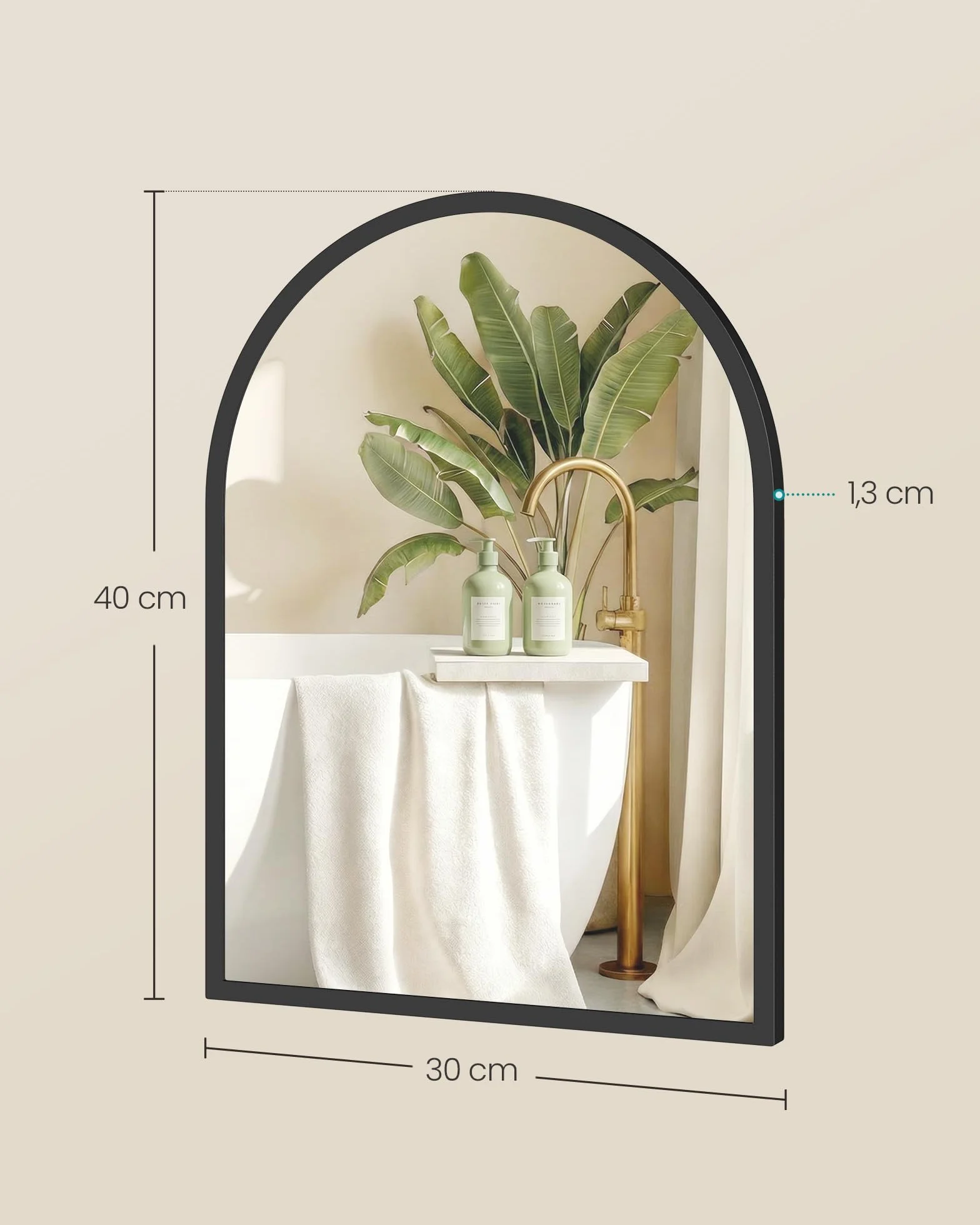 SONGMICS Miroir Salle de Bain Mural Arqué 40 x 30 cm Cadre Aluminium Noir d'encre LWM013BD01