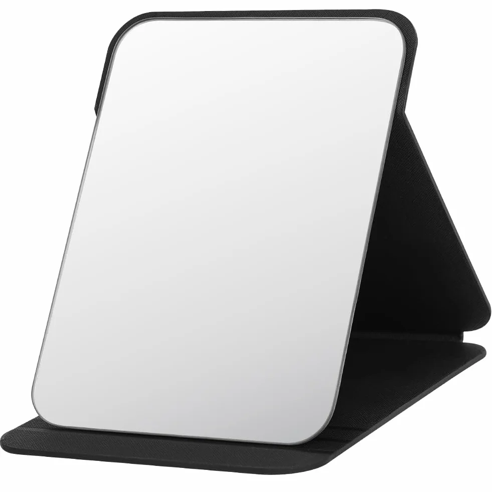 Miroir de Maquillage Portable Table Pliable Super HD Multi Angle Cuir PU 26x18cm