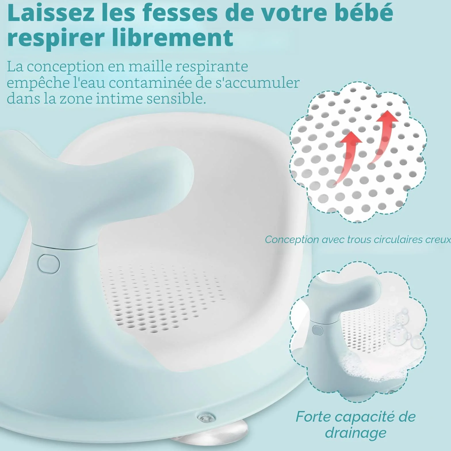 Chaise de Douche pour bébé, forme baleine, coussin silicone respirant, dossier ergonomique, 4 ventouses antidérapantes, 6 mois+ (vert)