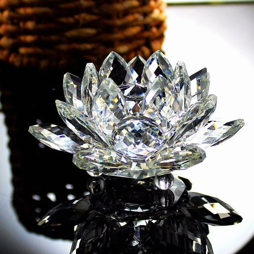 Fine Quartz Cristal Verre Fleur De Lotus Pierres Naturelles Sphères Cristaux Feng Shui (Blanc)