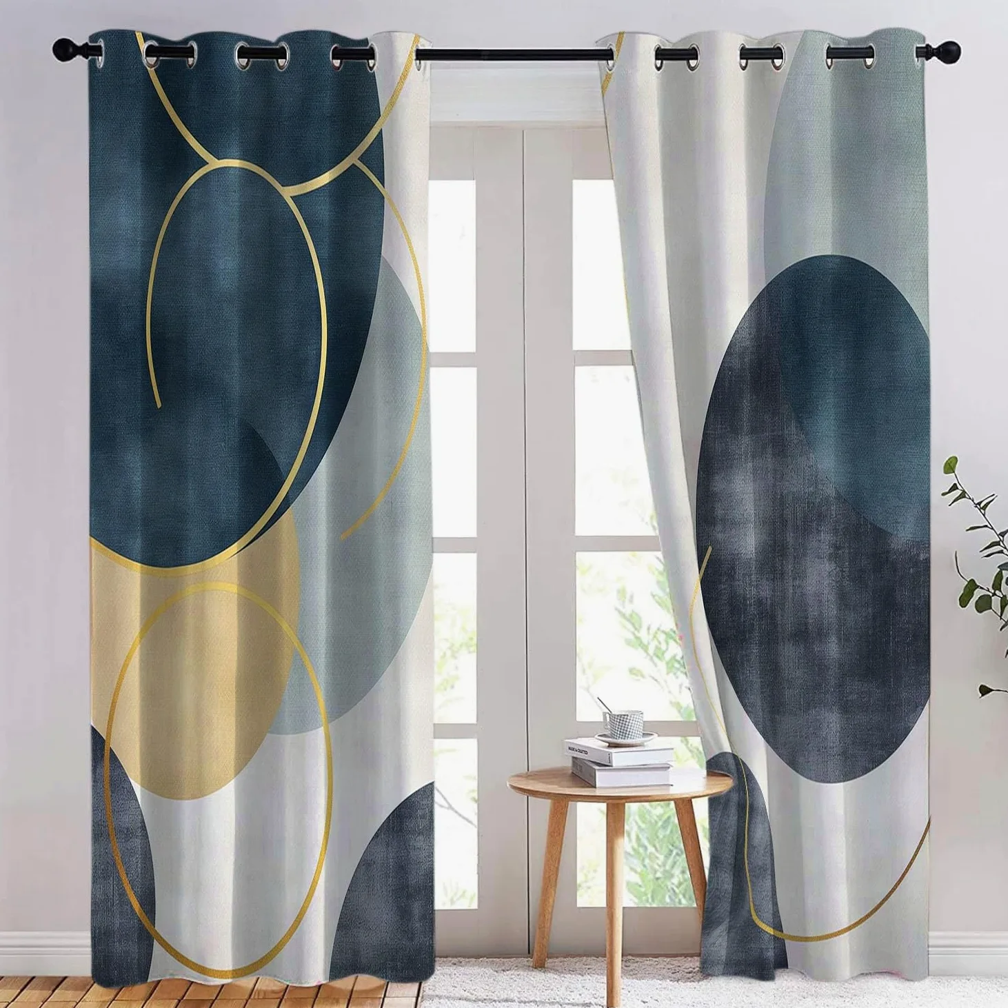 Lot de 2 Rideaux Occultants Enfants Motifs Géométriques Abstraits, Rideaux à Oeillets Isolation Thermique pour Chambre Salon Maison Bureau Cuisine Décoration L140 x H225 cm