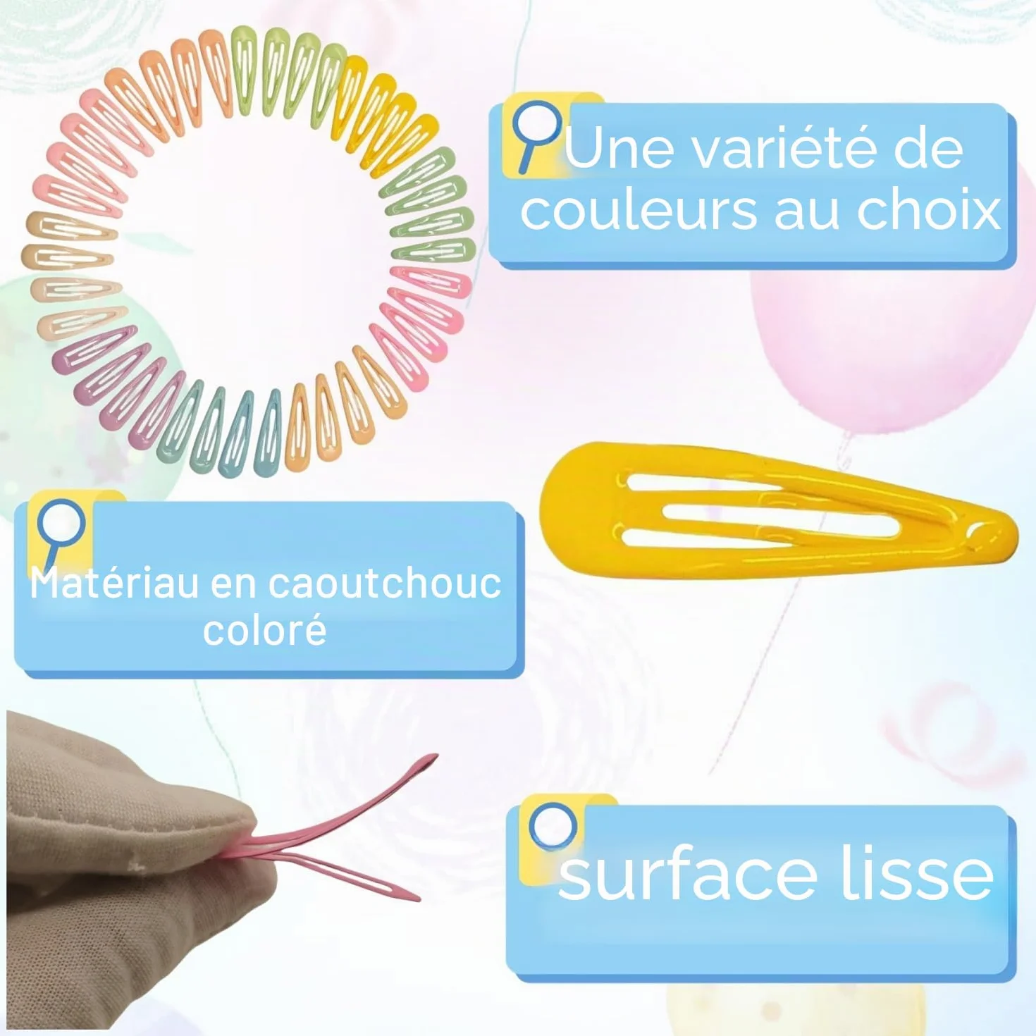 Barrettes à cheveux pour fille 5 cm Lot de 40 Couleur bonbon
