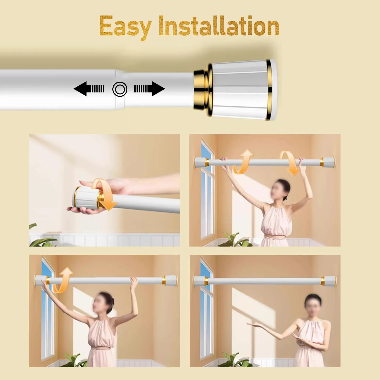 Ts Tringle pour ains & Douche 63 259,9 cm sans perçage Extensible pour salle de bain, cuisine et décoration d'intérieur Vert 3 m de diamètre réglable 160 à 250 cm