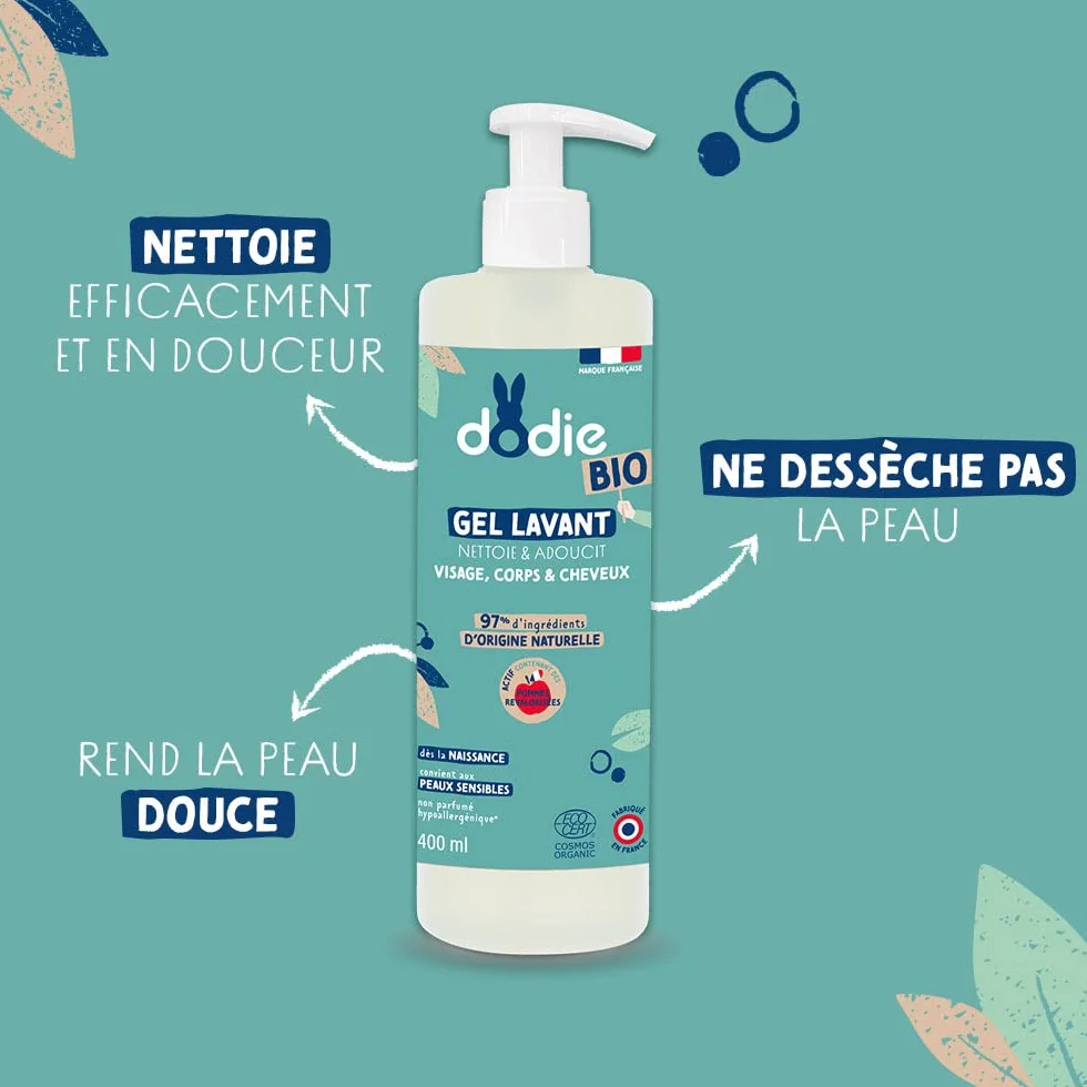 DODIE Gel Lavant Bio visage corps cheveux 400mL