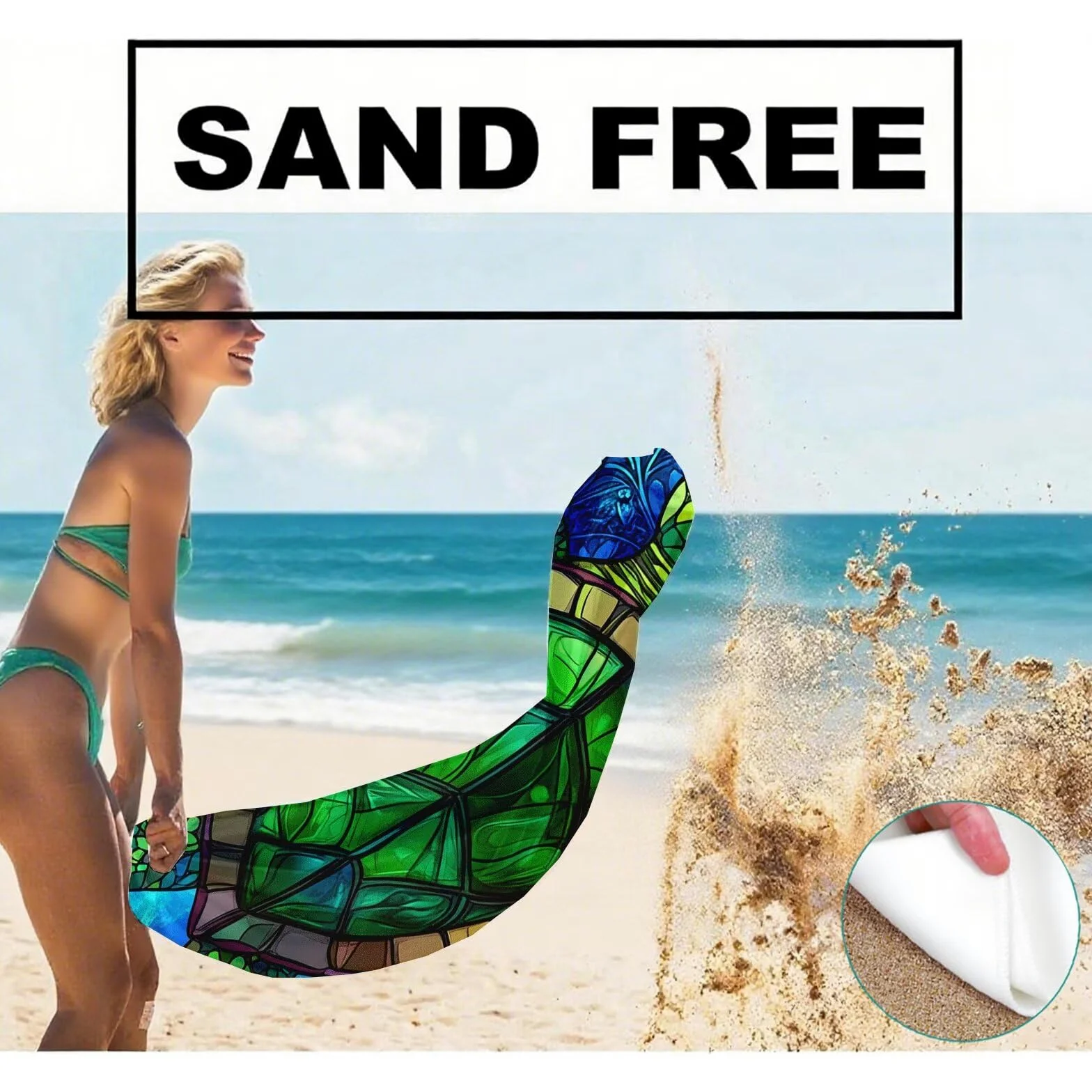 Serviette Plage Tortues de mer Motif, Serviette de Plage XXL 100x180 avec Sac, Serviettes de Bain Microfibre Séchage Rapide Anti-Sable Absorbante Fonction pour Bain Sport Voyages Sauna Piscine Q-700