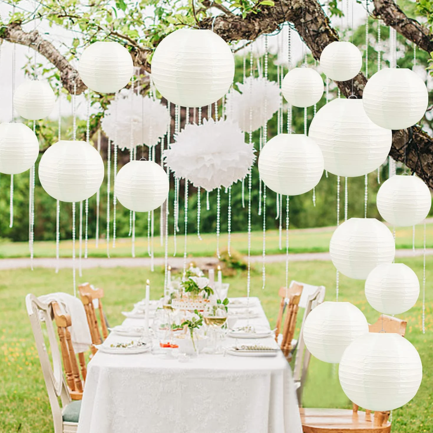 Lanterne en Papier Rond 20 Pièces Beige Blanc 15-30 cm Suspendre Mariage