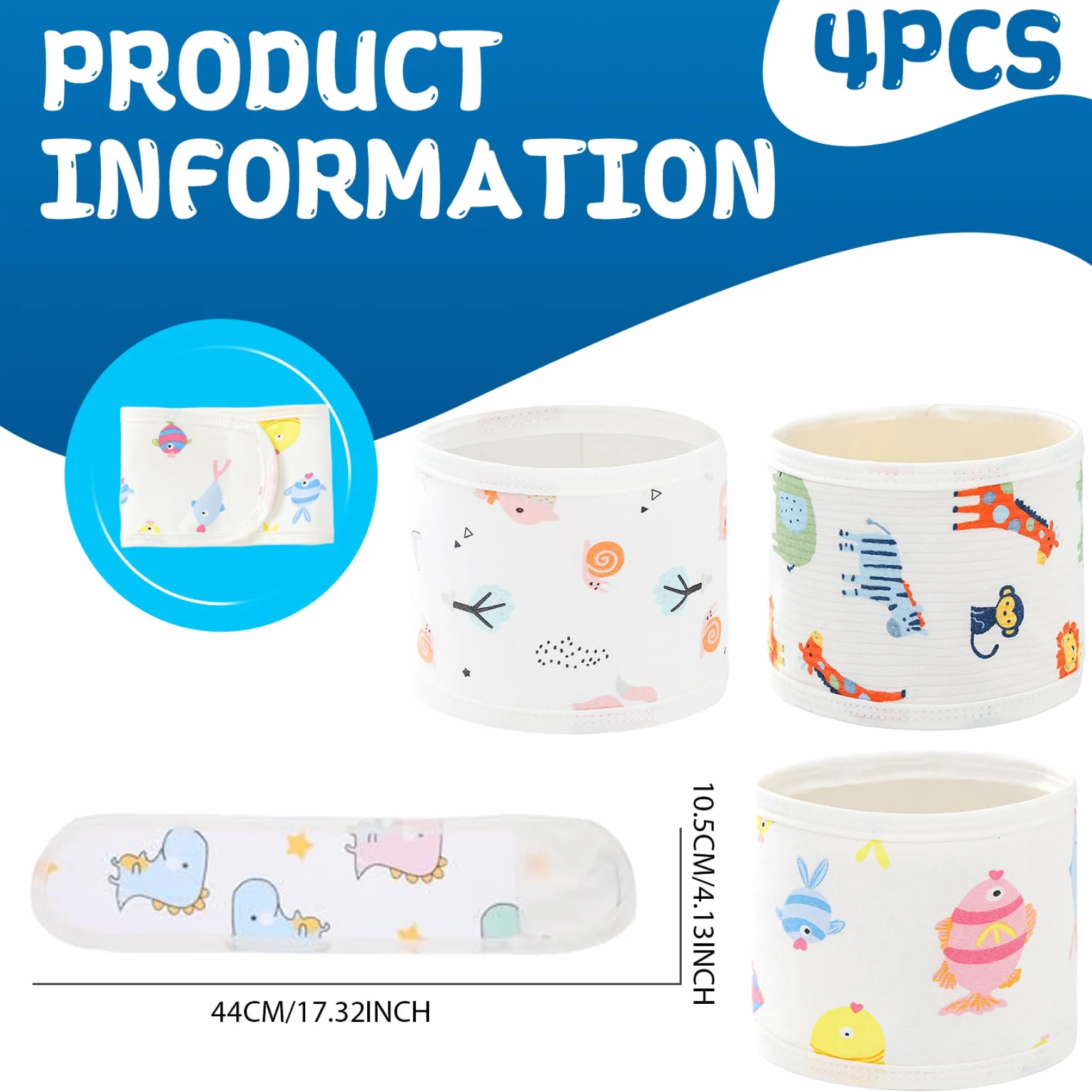 Lot de 4 housses de cordon ombilical pour nouveau-né 0-12 mois, bande nombril en coton doux, 4 styles, bande ventre bébé