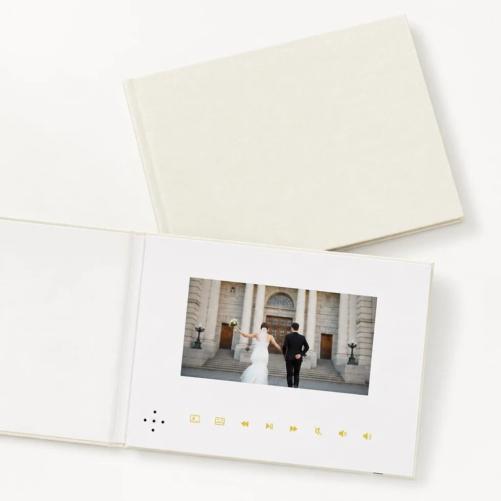 Livre photo et vidéo en lin de luxe, écran IPS 5", mémoire 4 Go, batterie rechargeable, stockage vidéo HD 3h
