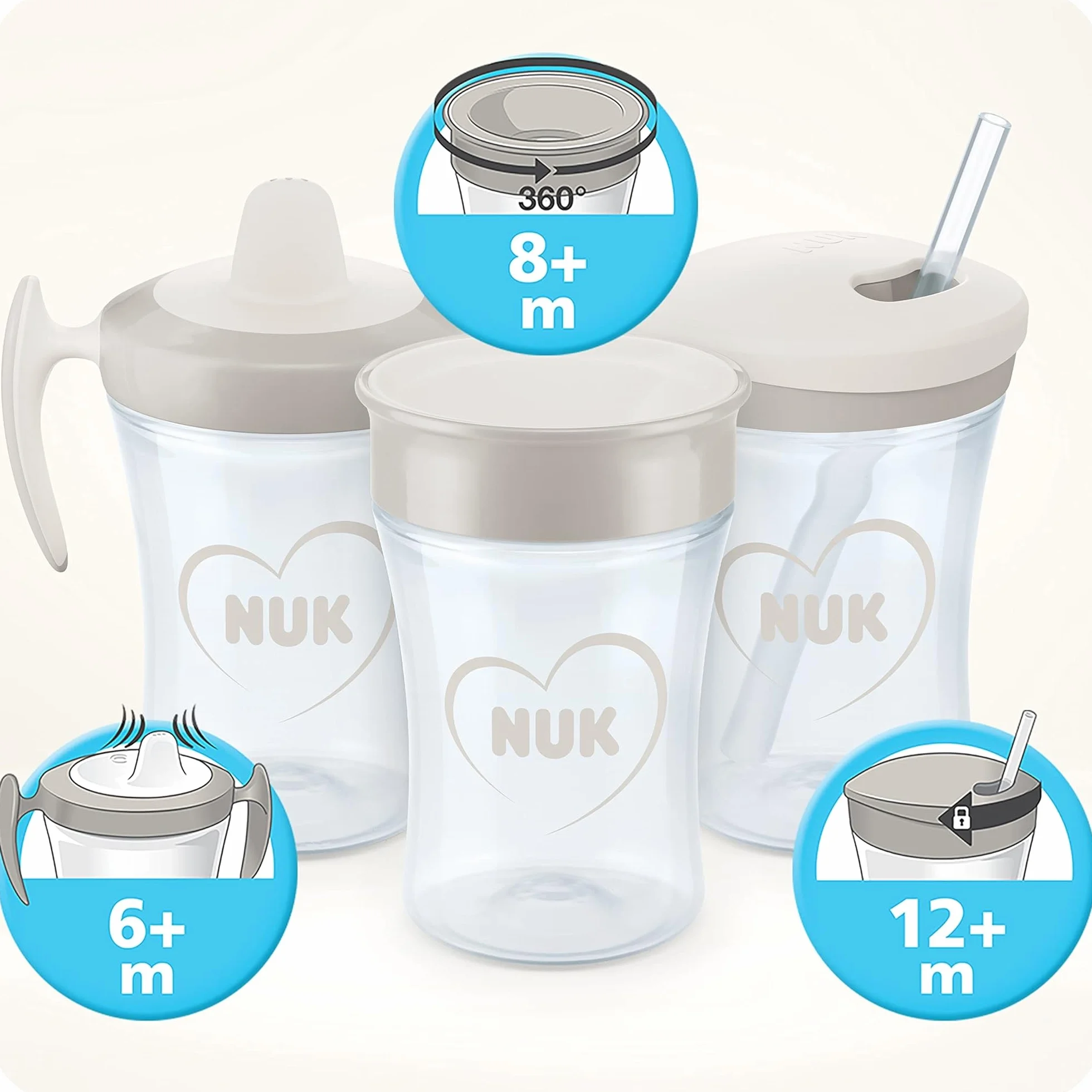 NUK Magic Cup Tasse d'Apprentissage 230 ml 8+ mois Bordure 360° antifuites Crabe Rouge