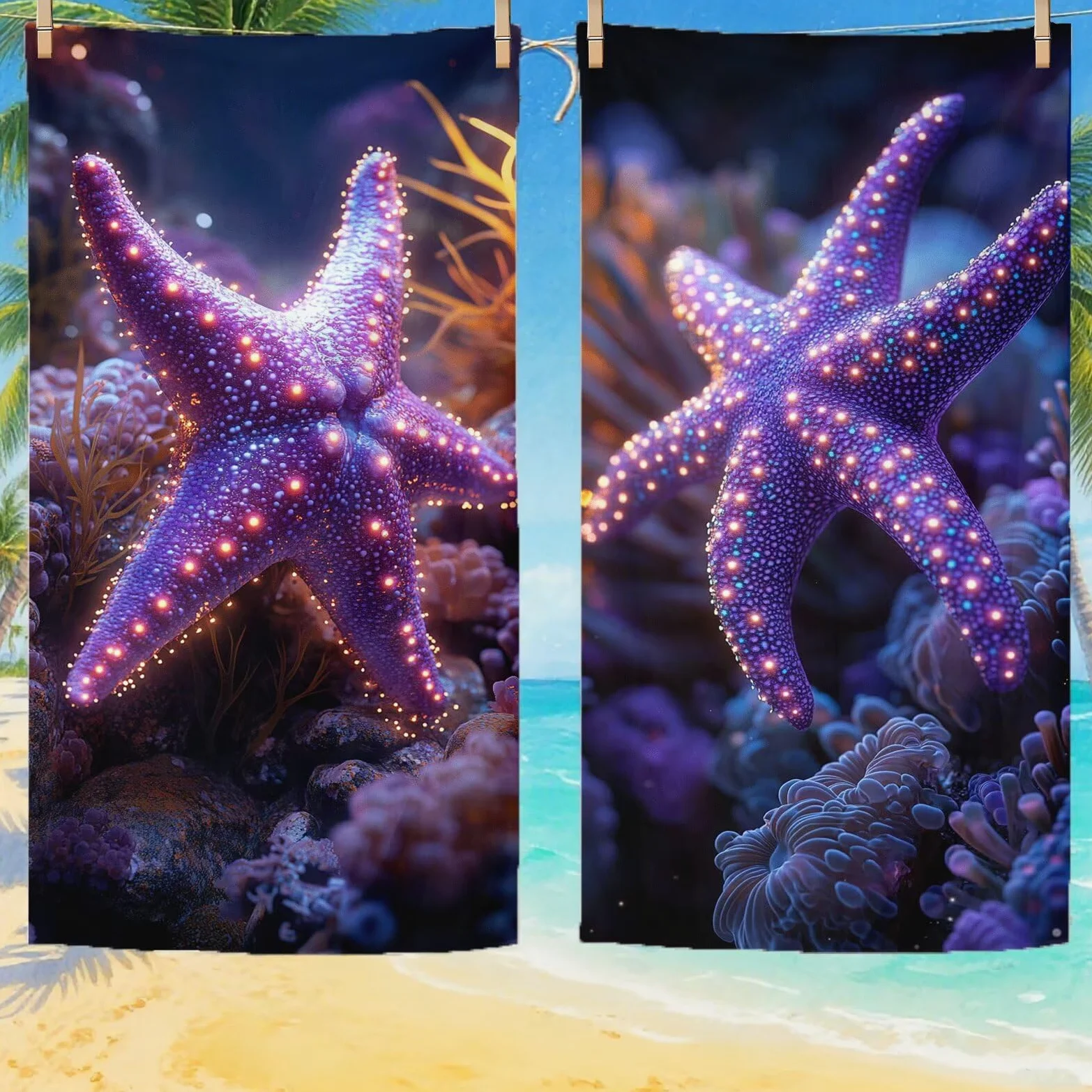 Serviette de Plage XXL 100x200 cm,Étoile de mer Serviette Plage Microfibre avec Séchage Rapide Anti-Sable Absorbante Fonction Design pour Vacances Piscine Pique-Nique Voyages Yoga, Cadeau Femme Q-872