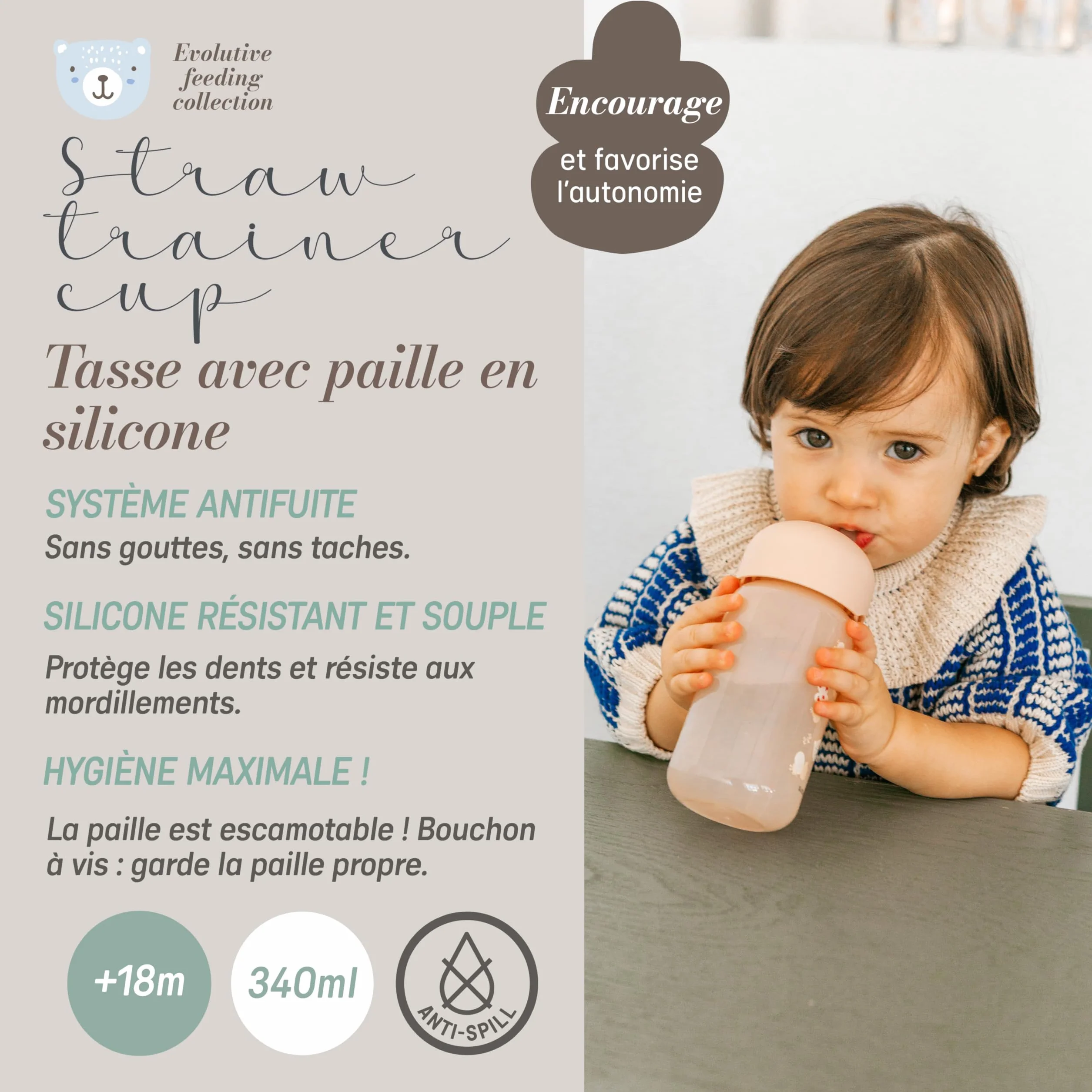 Suavinex Tasse Apprentissage Bébé 340 ml Anti-goutte Silicone Flexible Wild&Free Vert
