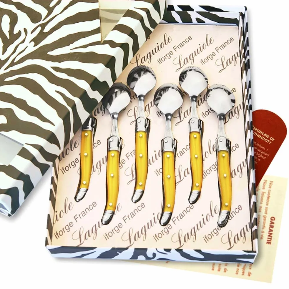 Coffret de 6 Cuillères à café laguiole de couleur jaune