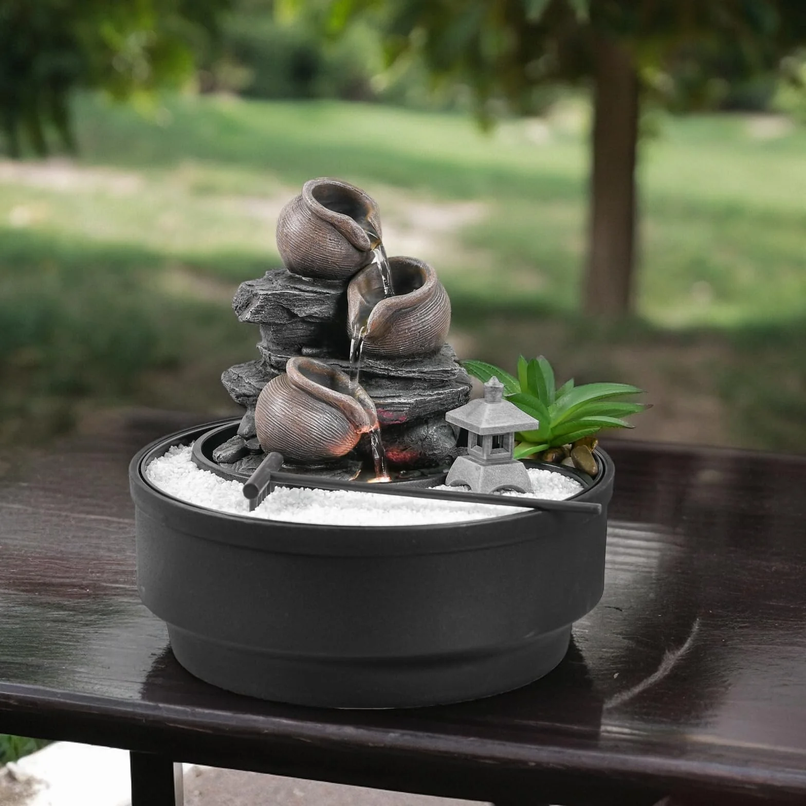 Fontaine d'Intérieur Jardin Zen, Lumière LED, H21 cm - Oasis Zen'Light