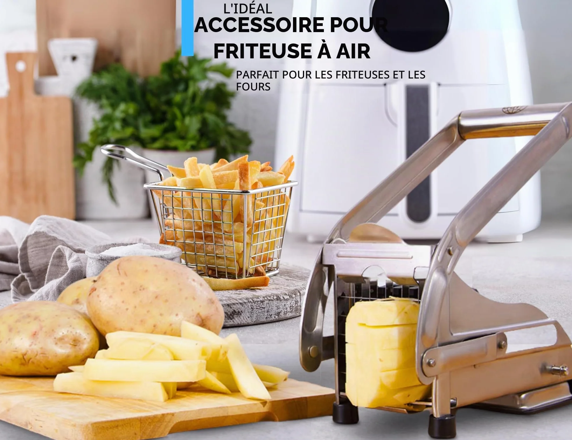 ICO Coupe Frites Manuel Acier Inoxydable Base Aspiration Sécurisée