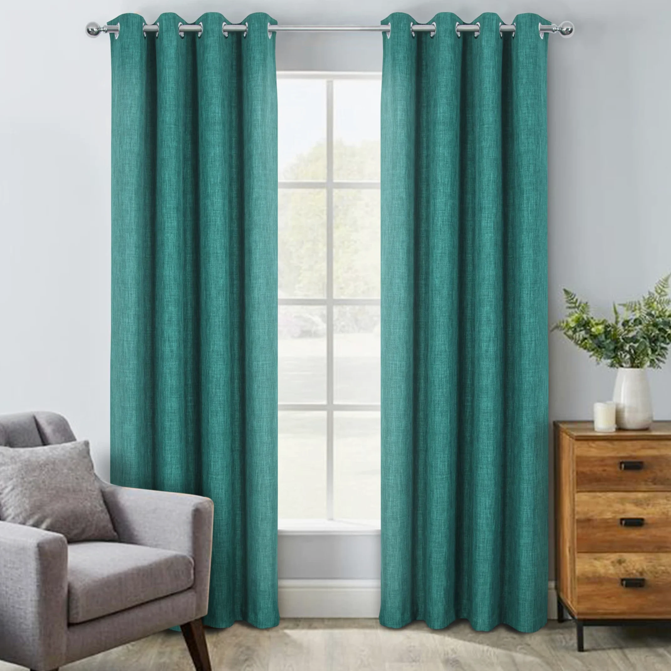 always4u 100% Rideau Occultant, Rideaux Salon Isolant Thermiques en Faux Lin, Tissu Doux Infroissable Bon Teint, Double Rideaux Salon Moderne à Oeillets, Lot de 2 Vert 140x245cm