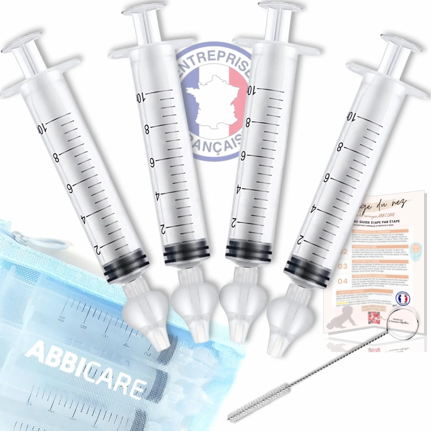 ABBICARE™ Mouche bébé seringue nasale 10ml sans BPA Kit 4 seringues embouts silicone