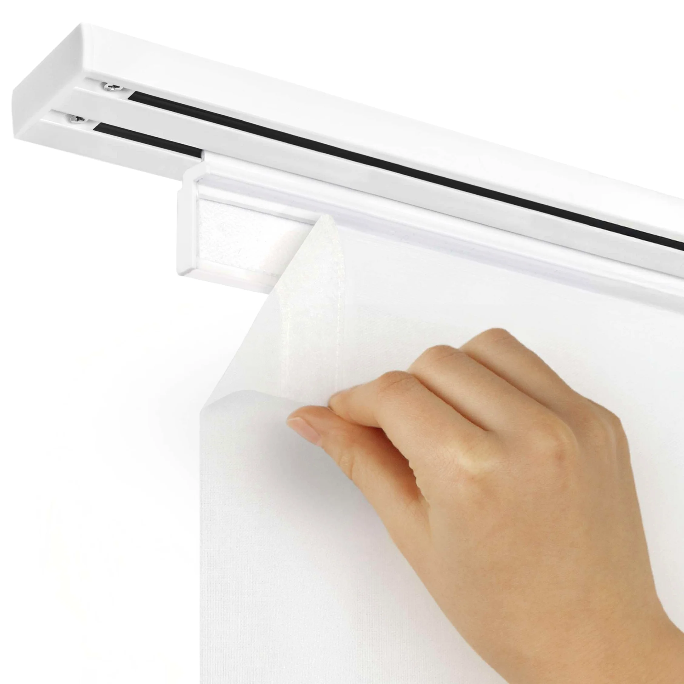 Kit de rails pour panneaux en tissu avec auto-agrippant, montage au plafond - 2 voies, support mural + bande auto-agrippante, aluminium, kit de 1 rail et 2 supports pour panneaux en tissu de 60 cm