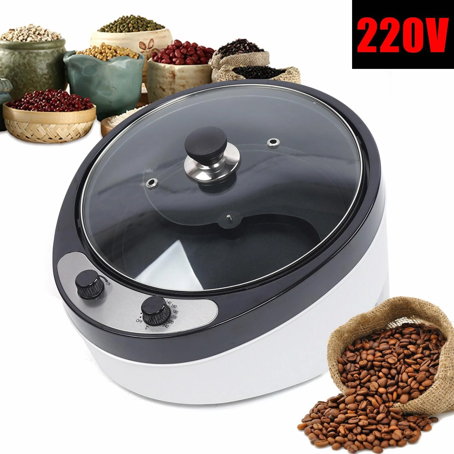 Baker Torréfacteur à café électrique 800 g 1200 W 0-240 °C anti-adhésif