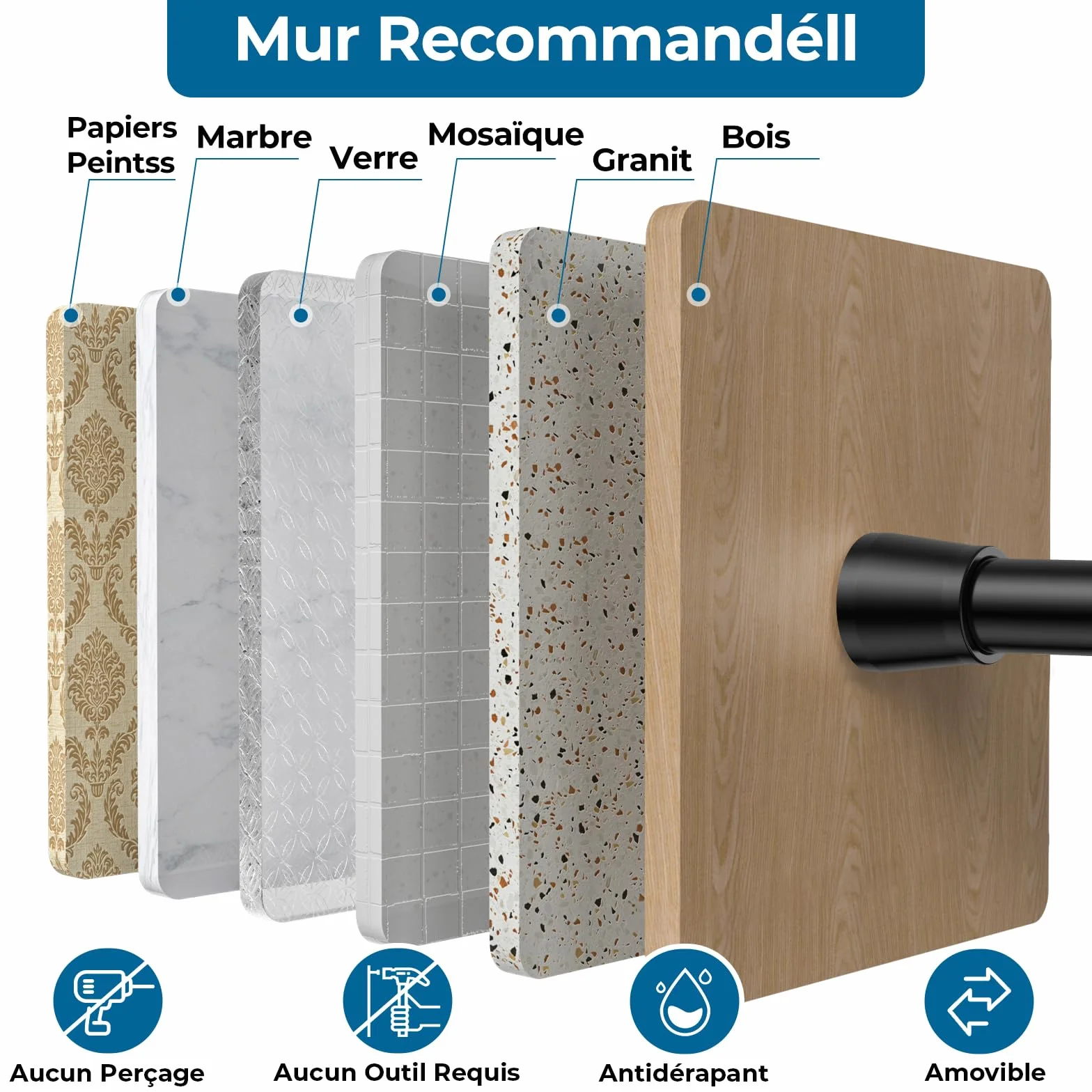 AIZESI Tringle Rideau Extensible 74.5-163 cm Barre Telescopique Acier Inoxydable Noir 22 mm