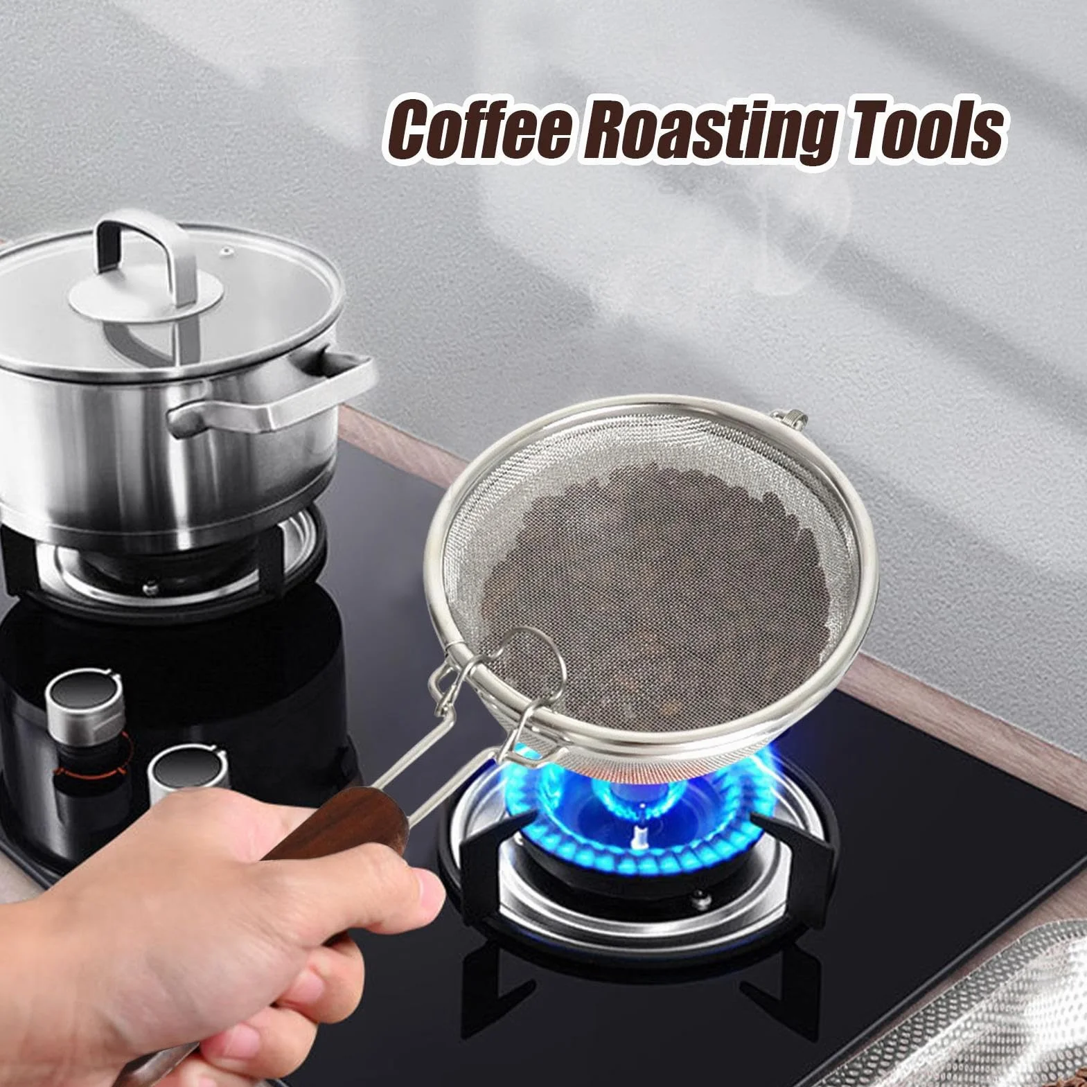 Torréfacteur à grains de café en acier inoxydable - Machine à torréfier compacte avec poignée résistante à la chaleur