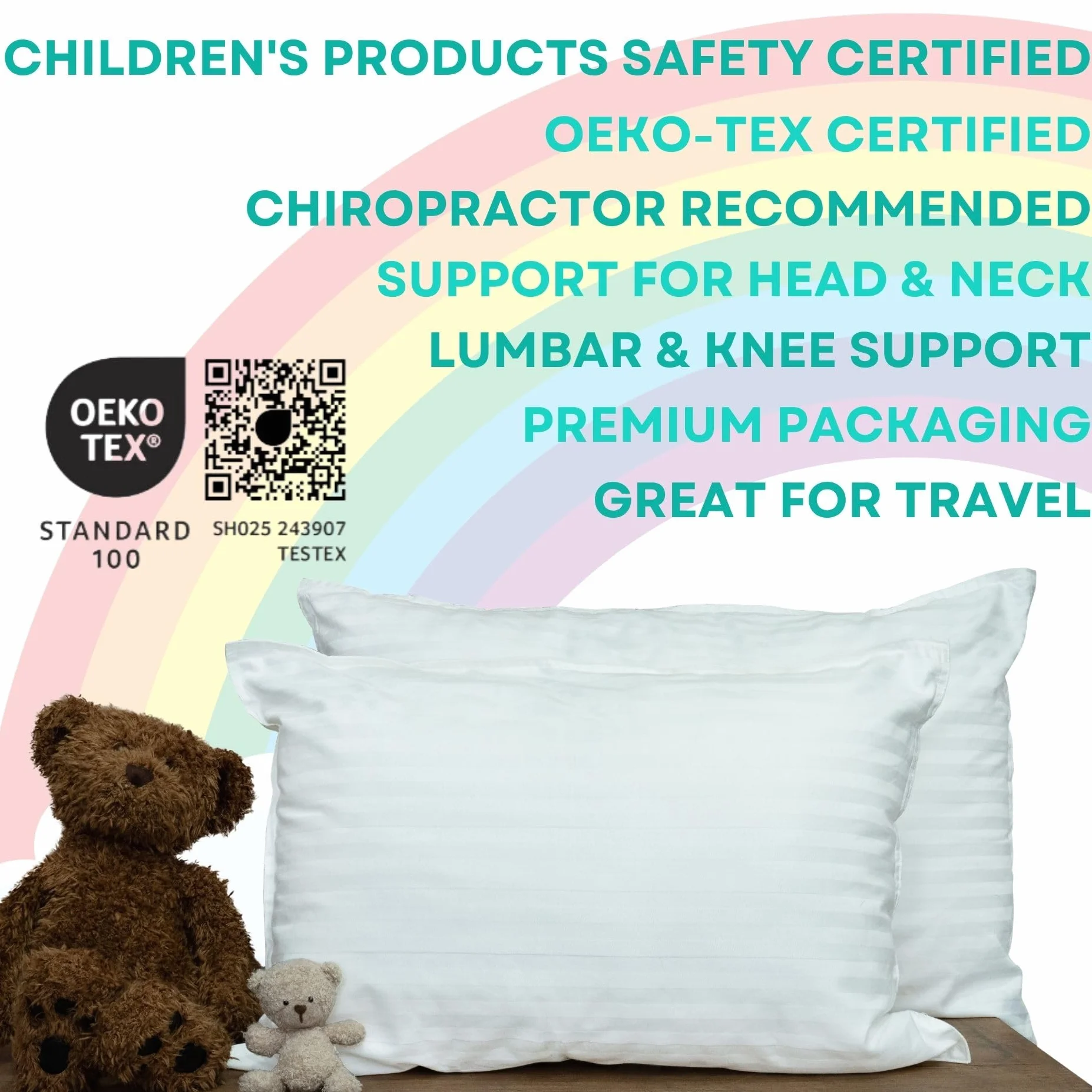 Oreiller Enfant Coton 300T Garnissage Doux Taie Hypoallergénique Lavable Bébé Sieste Maternelle
