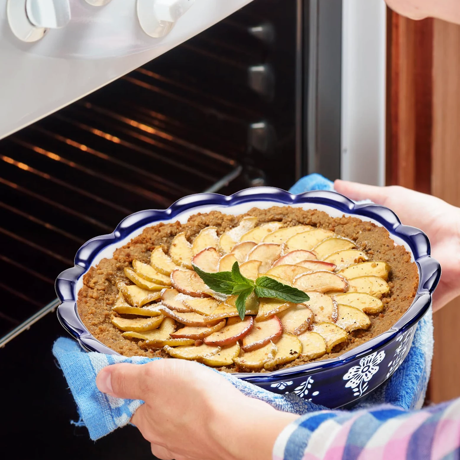 Tosnail Lot de 2 moules à tarte en céramique de 24,1 cm, plats à tarte profonds, assiettes à tarte fantaisie, grand plat à quiche rond anti-adhésif pour tartes aux fruits, tartes aux pommes, gâteaux,