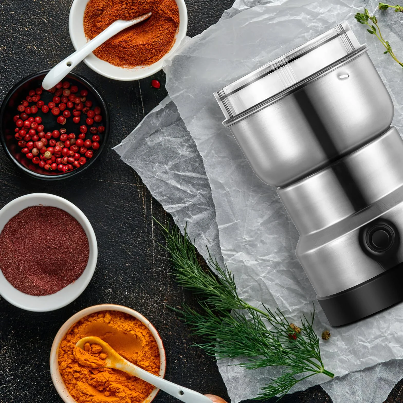 Moulin à grains 150 W acier inoxydable broyeur domestique café épices herbes argent