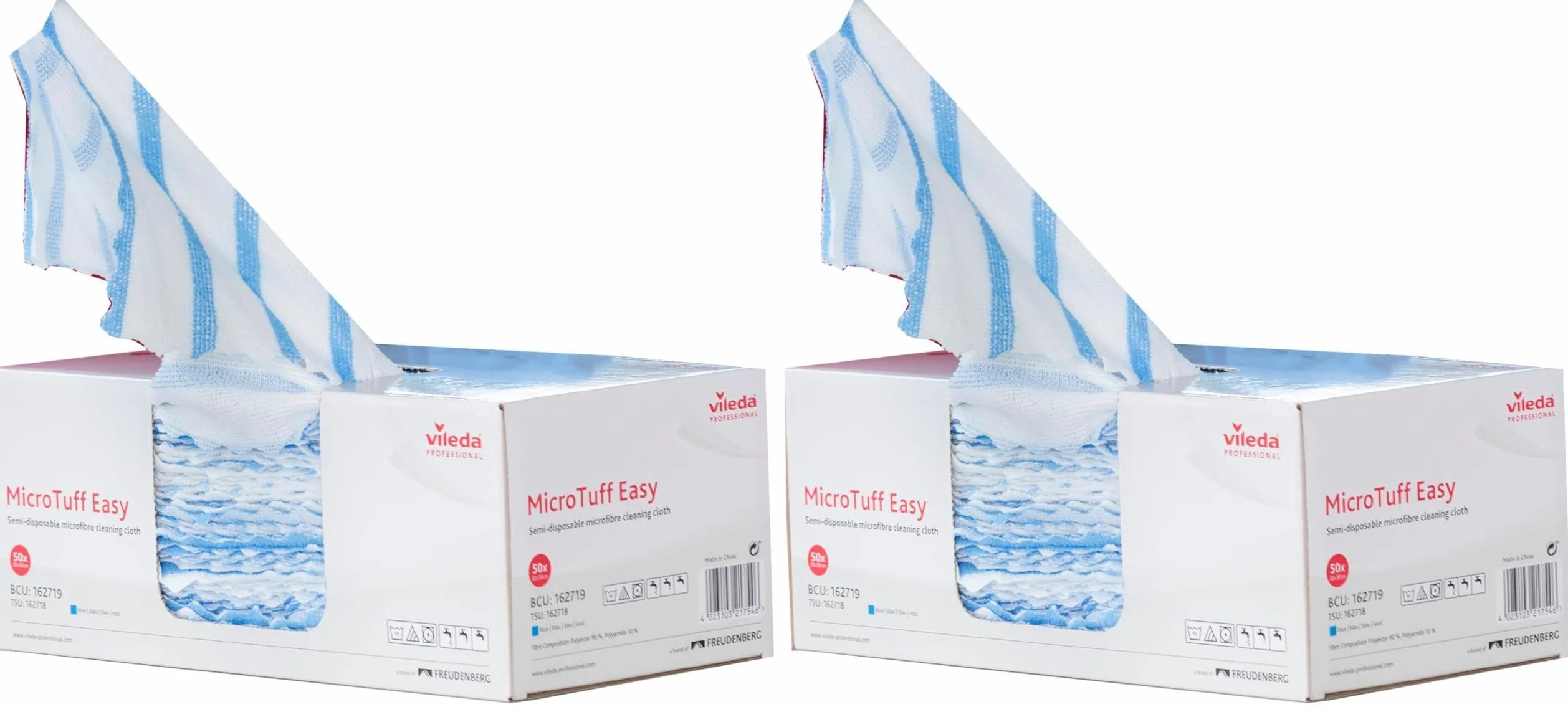 Vileda Professional Lavettes Microfibres MicroTuff Easy Bleu/Carton de 50 lavettes (Lot de 2)
