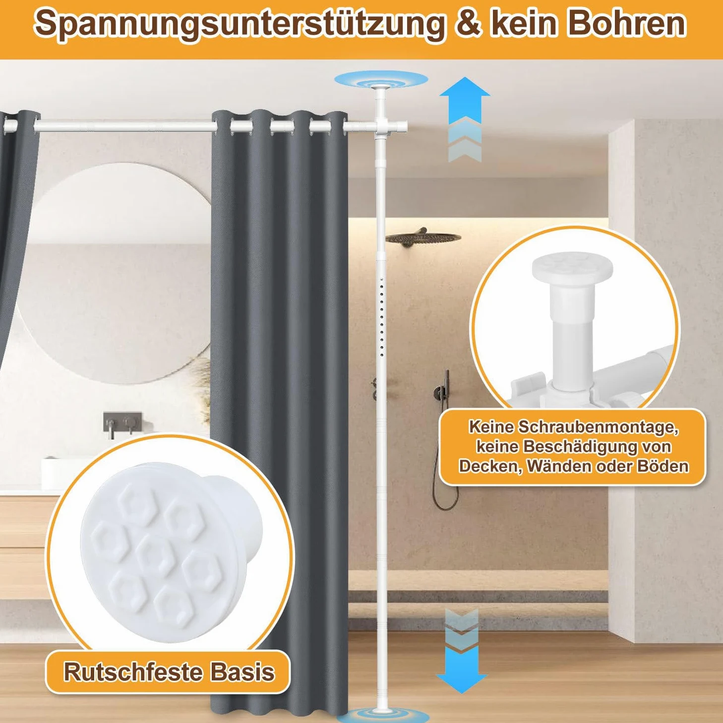 Paravent sans perçage - Tringle à rideaux autoportante réglable en hauteur et en largeur - Support de rideau comme séparateur d'intimité pour chambre à coucher, bureau, salon - Blanc