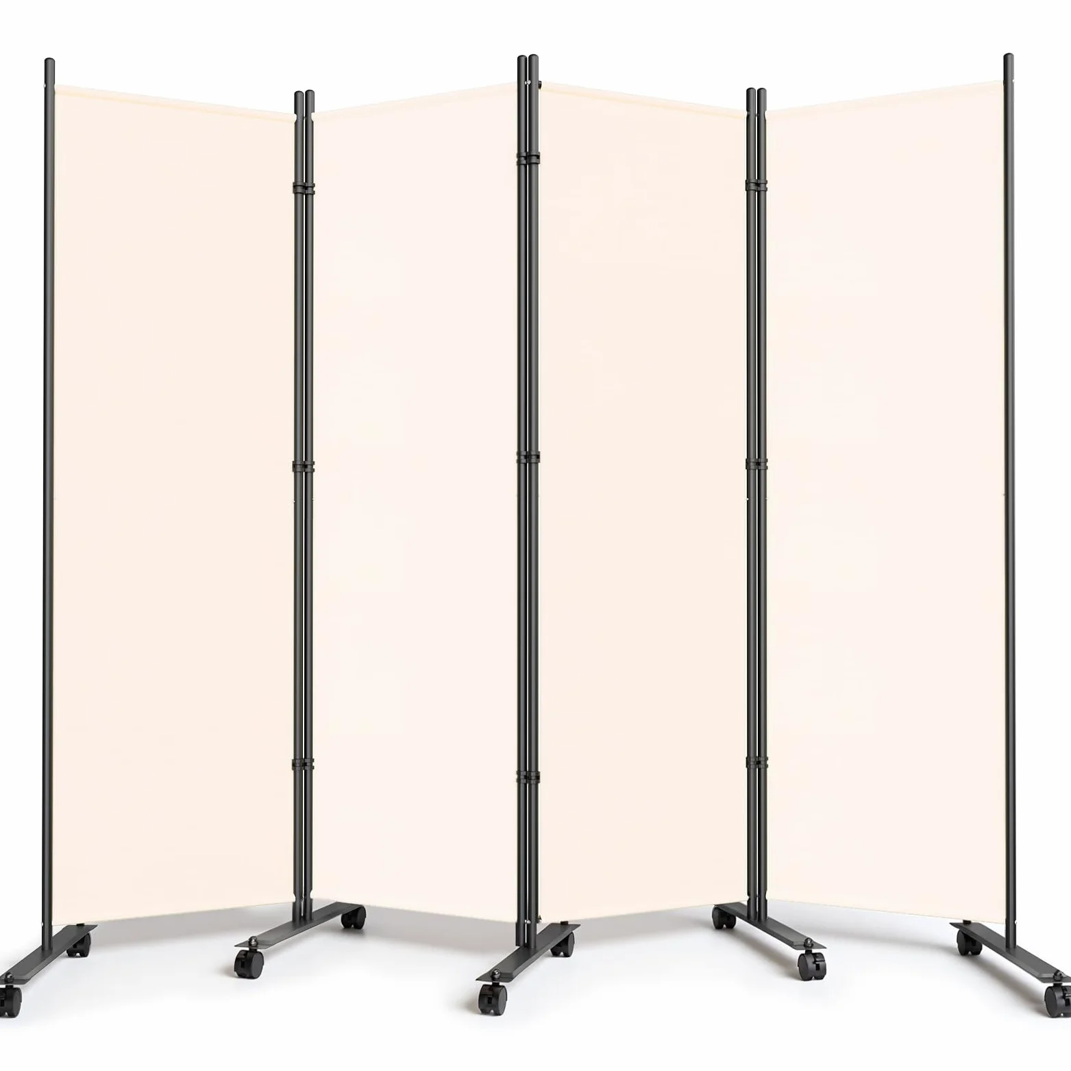 WELDUN Paravent de pièce à roulettes - 4 pièces - 223,5 x 183 cm - Brise-Vue Pliable - Cloison de séparation Amovible - Blanc