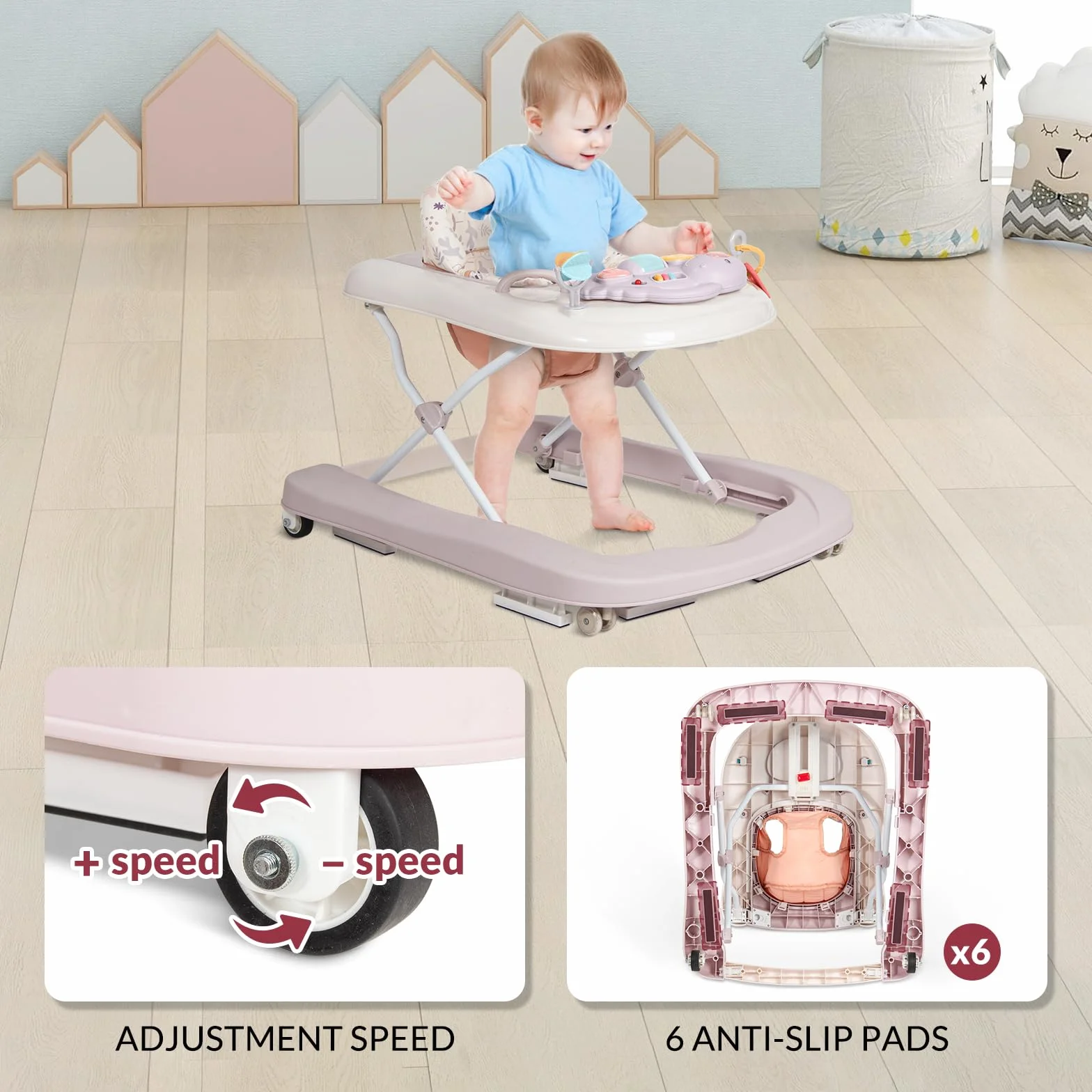 Leogreen Trotteur bébé 3 en 1 pliable hauteur réglable 6-18 mois