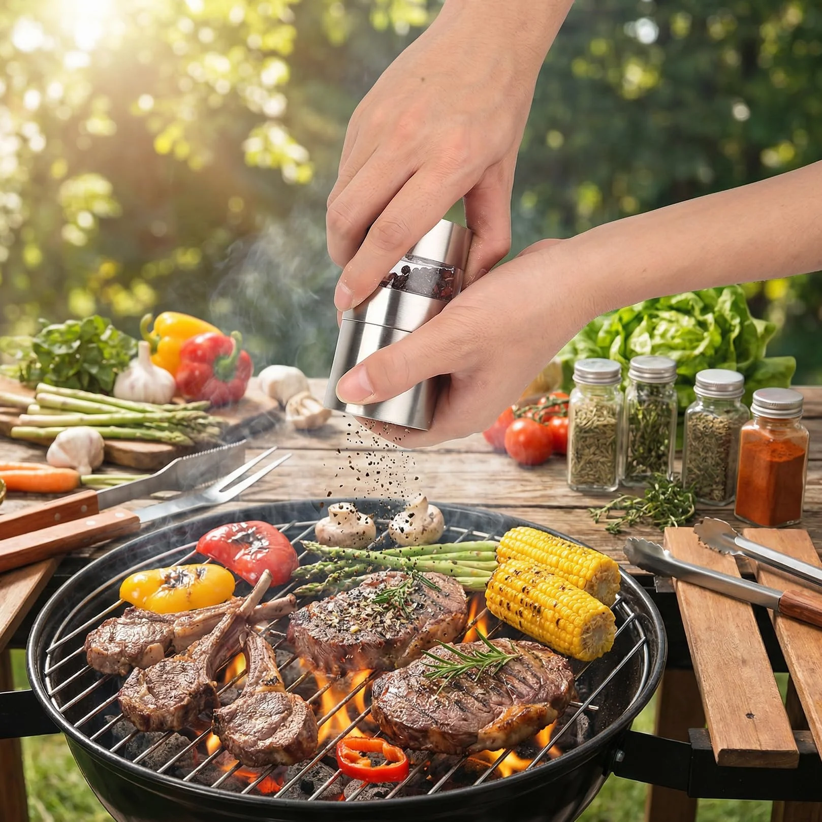 Pot à Épices 5-en-1 en Acier Inoxydable, Mini Bocaux à Épices Portables pour Camping et Voyage