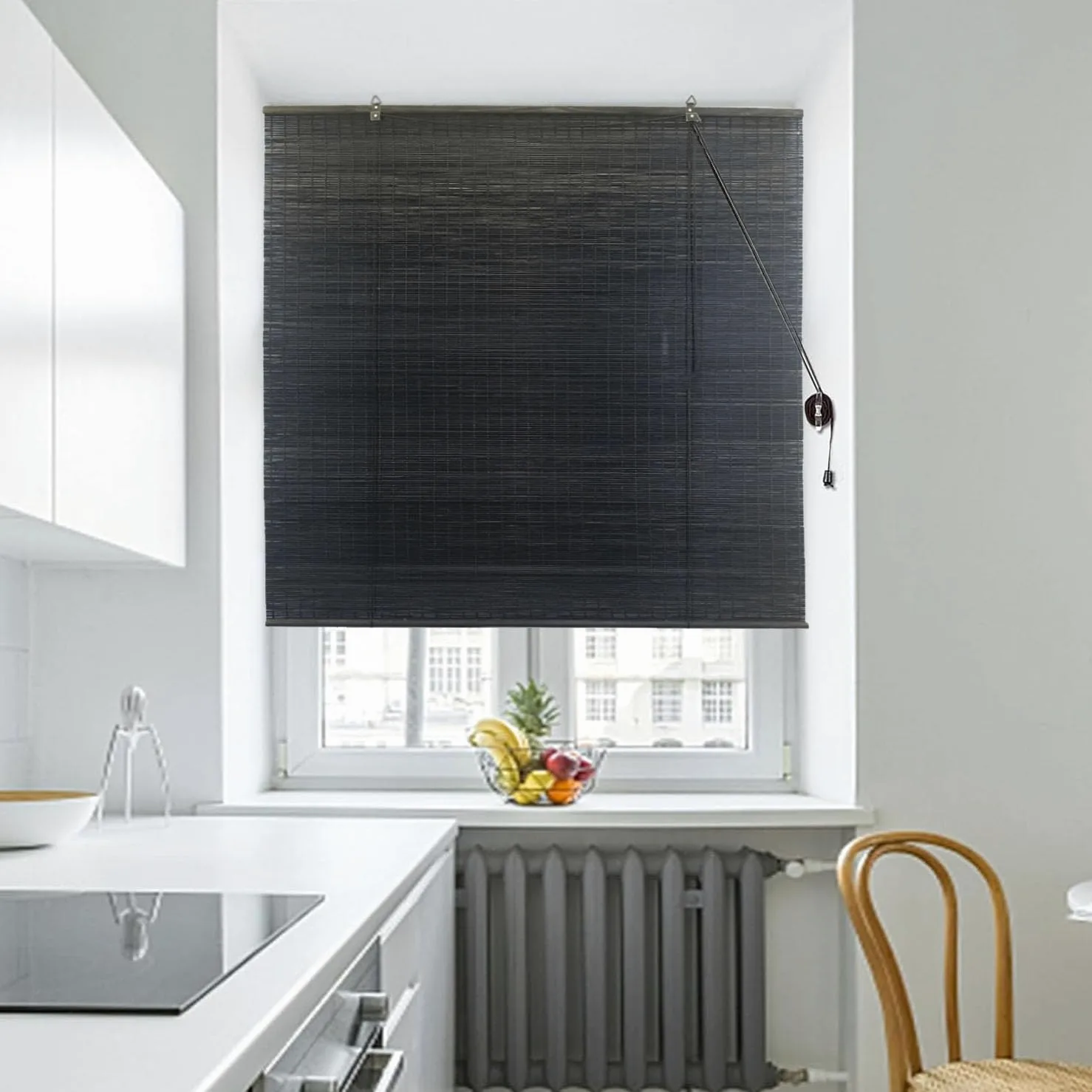 NIANXINN Store Enrouleur Bambou Rétro,Store Venitien Store Bambou Exterieur Store Occultant Fenetre Tissé à Main Rideau,95% Protection Solaire Intimité,Largeur x Hauteur (110cm x 220cm,Black)